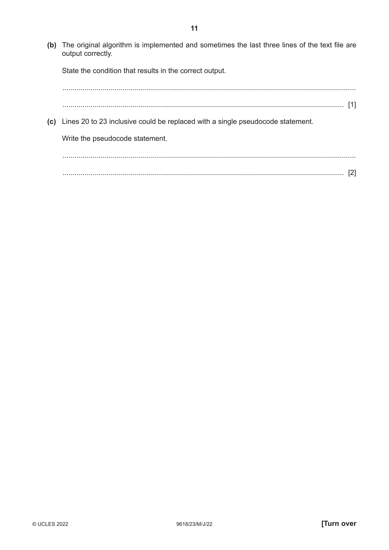 Cambridge A Level Computer Science 9618 2022 May/June Paper 2 · Variant 3 question paper, page 11 of 20