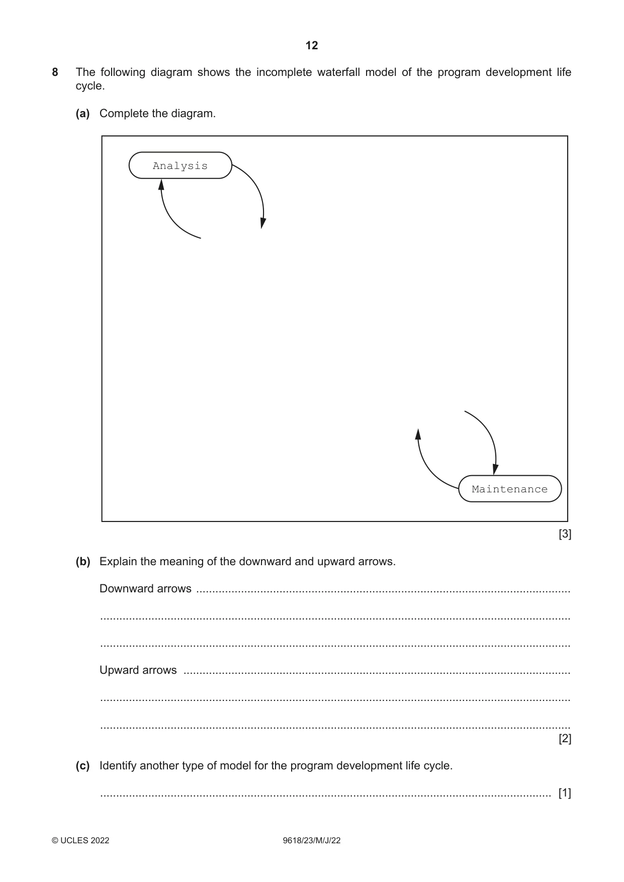 Cambridge A Level Computer Science 9618 2022 May/June Paper 2 · Variant 3 question paper, page 12 of 20
