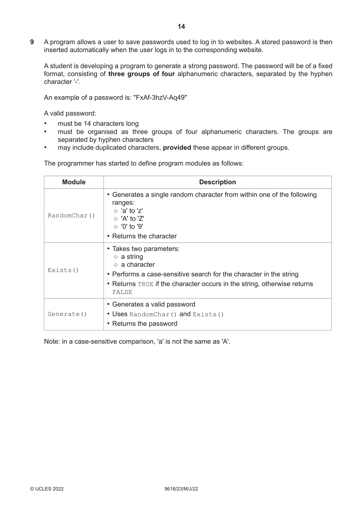 Cambridge A Level Computer Science 9618 2022 May/June Paper 2 · Variant 3 question paper, page 14 of 20