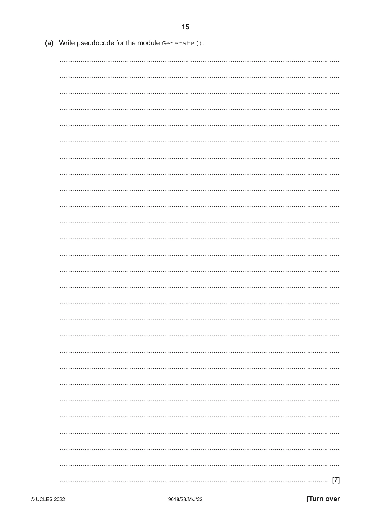 Cambridge A Level Computer Science 9618 2022 May/June Paper 2 · Variant 3 question paper, page 15 of 20