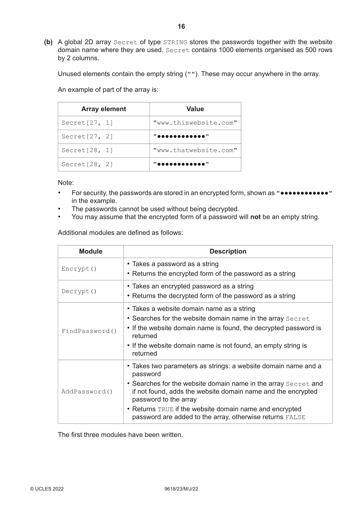 Cambridge A Level Computer Science 9618 2022 May/June Paper 2 · Variant 3 question paper, page 16 of 20