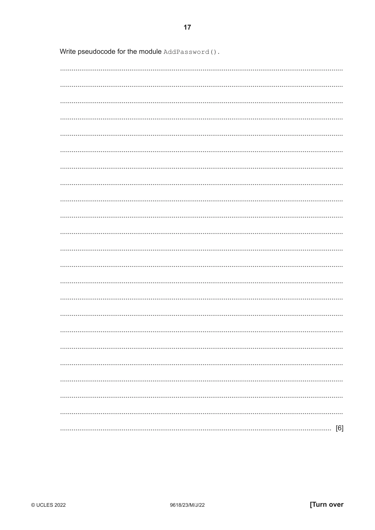 Cambridge A Level Computer Science 9618 2022 May/June Paper 2 · Variant 3 question paper, page 17 of 20