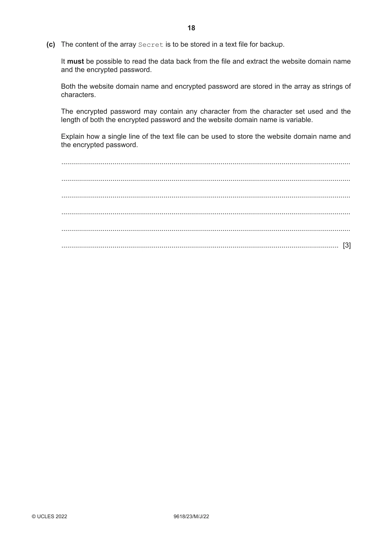 Cambridge A Level Computer Science 9618 2022 May/June Paper 2 · Variant 3 question paper, page 18 of 20