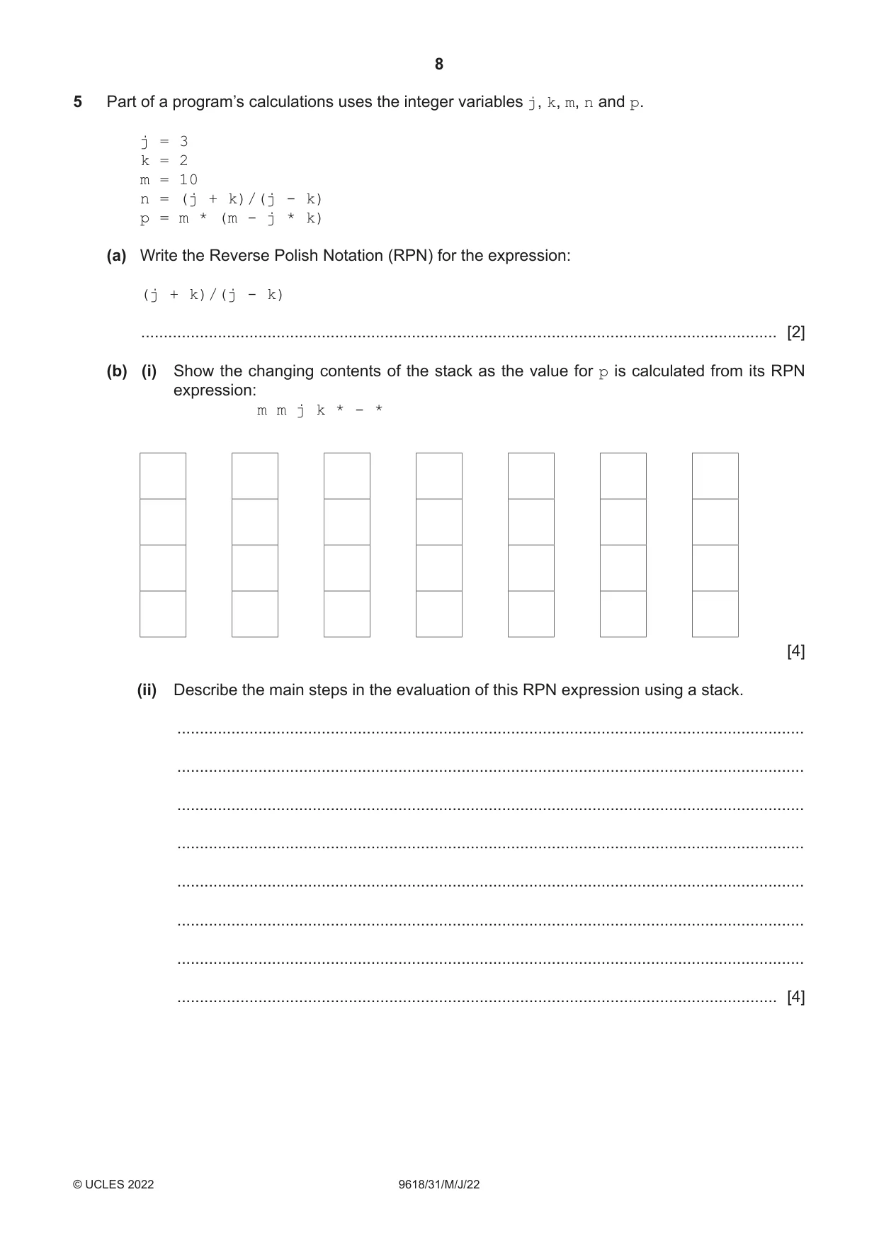 Cambridge A Level Computer Science 9618 2022 May/June Paper 3 · Variant 1 question paper, page 8 of 16