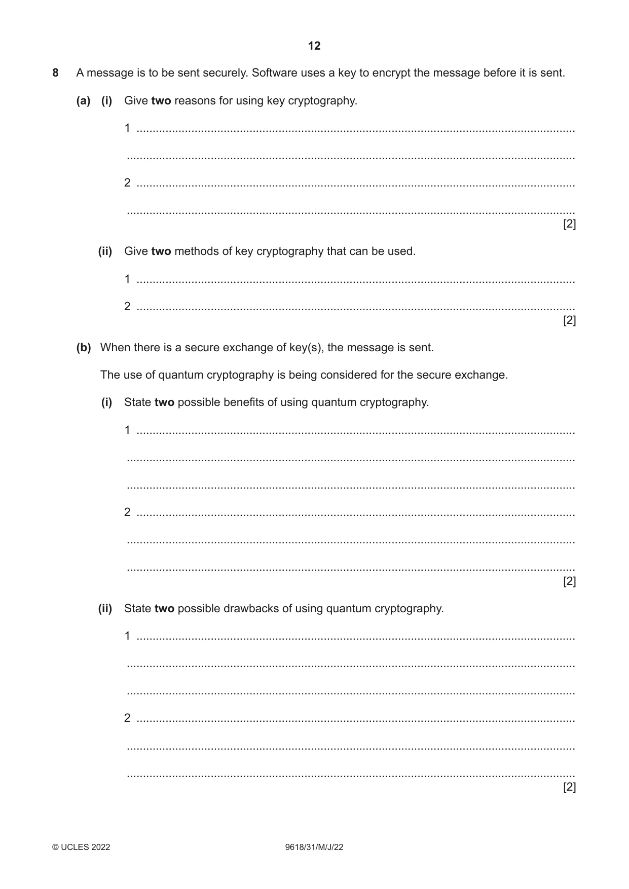 Cambridge A Level Computer Science 9618 2022 May/June Paper 3 · Variant 1 question paper, page 12 of 16