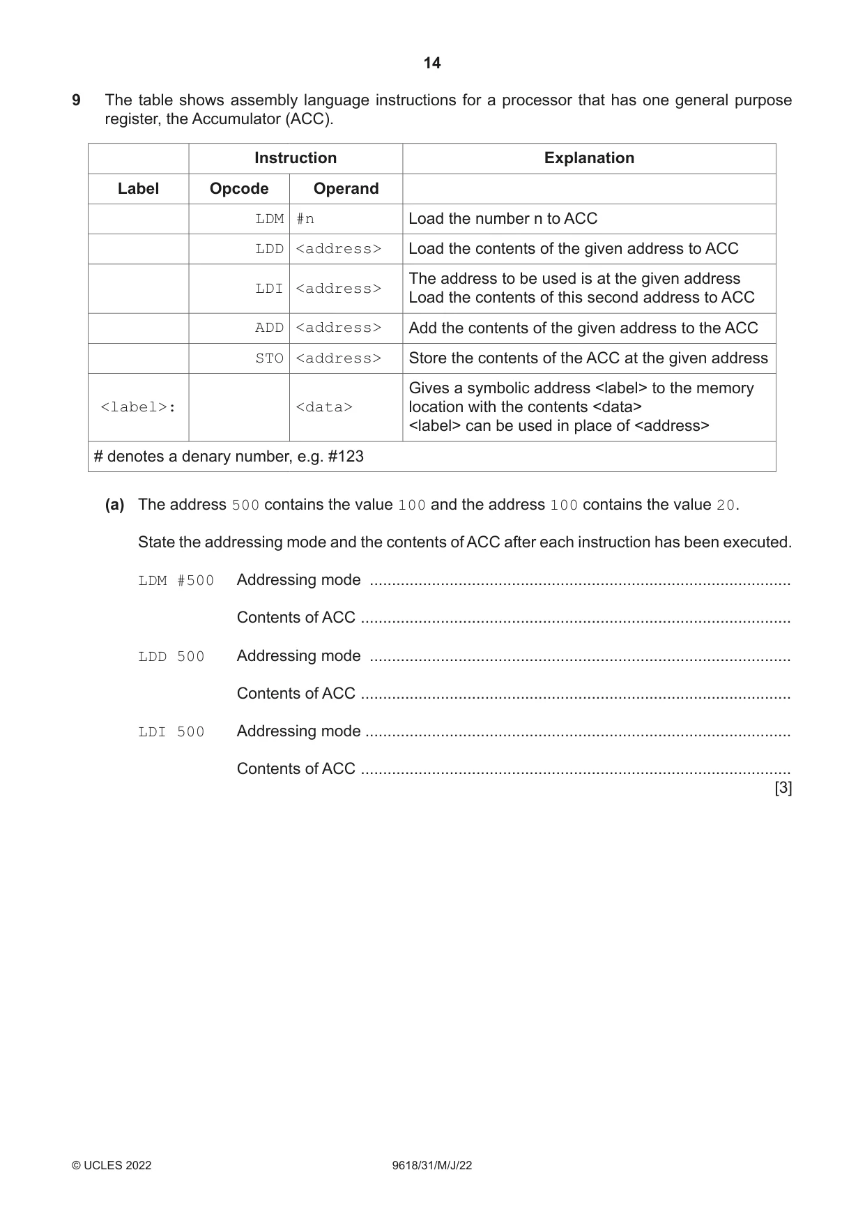 Cambridge A Level Computer Science 9618 2022 May/June Paper 3 · Variant 1 question paper, page 14 of 16