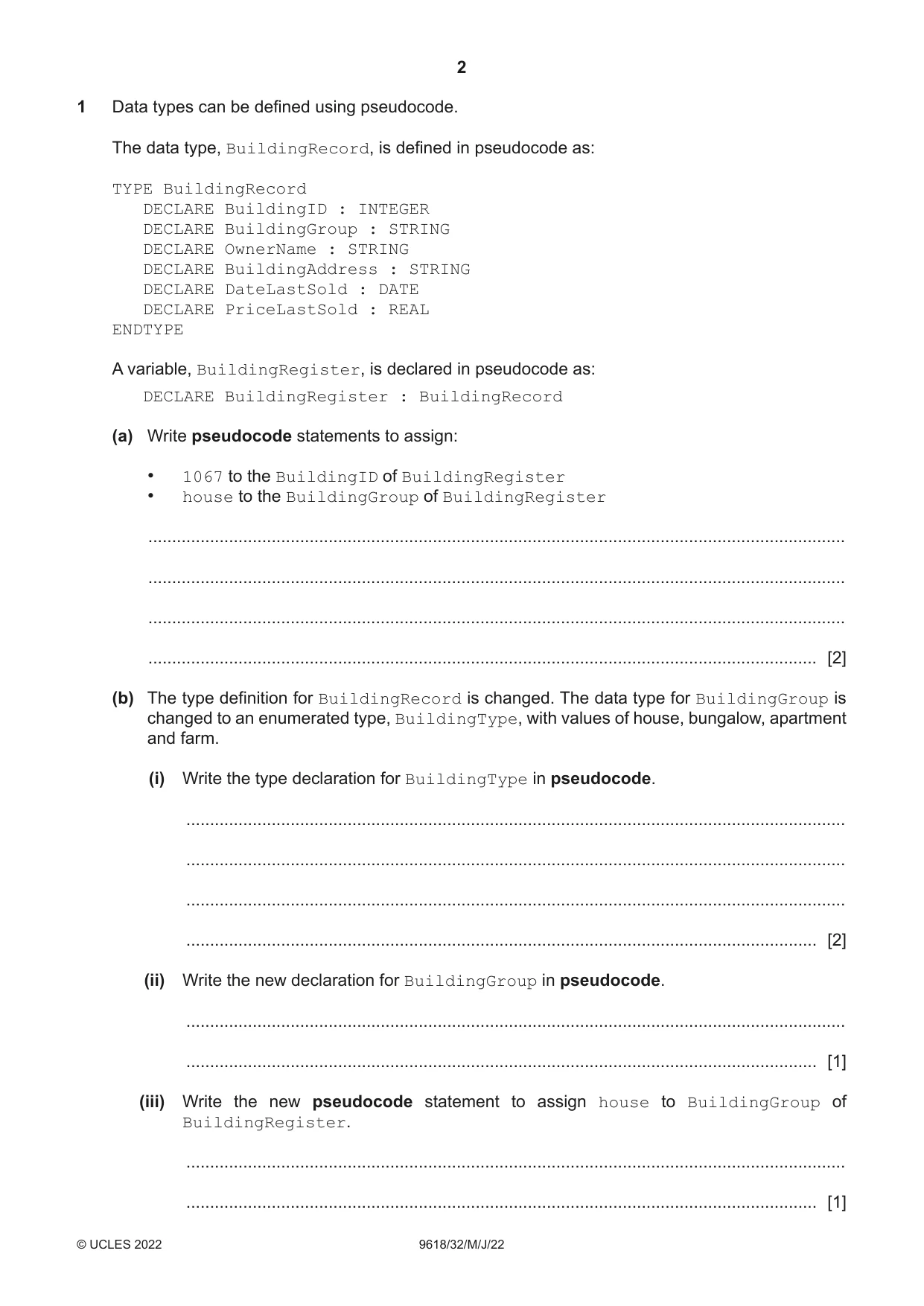 Cambridge A Level Computer Science 9618 2022 May/June Paper 3 · Variant 2 question paper, page 2 of 12