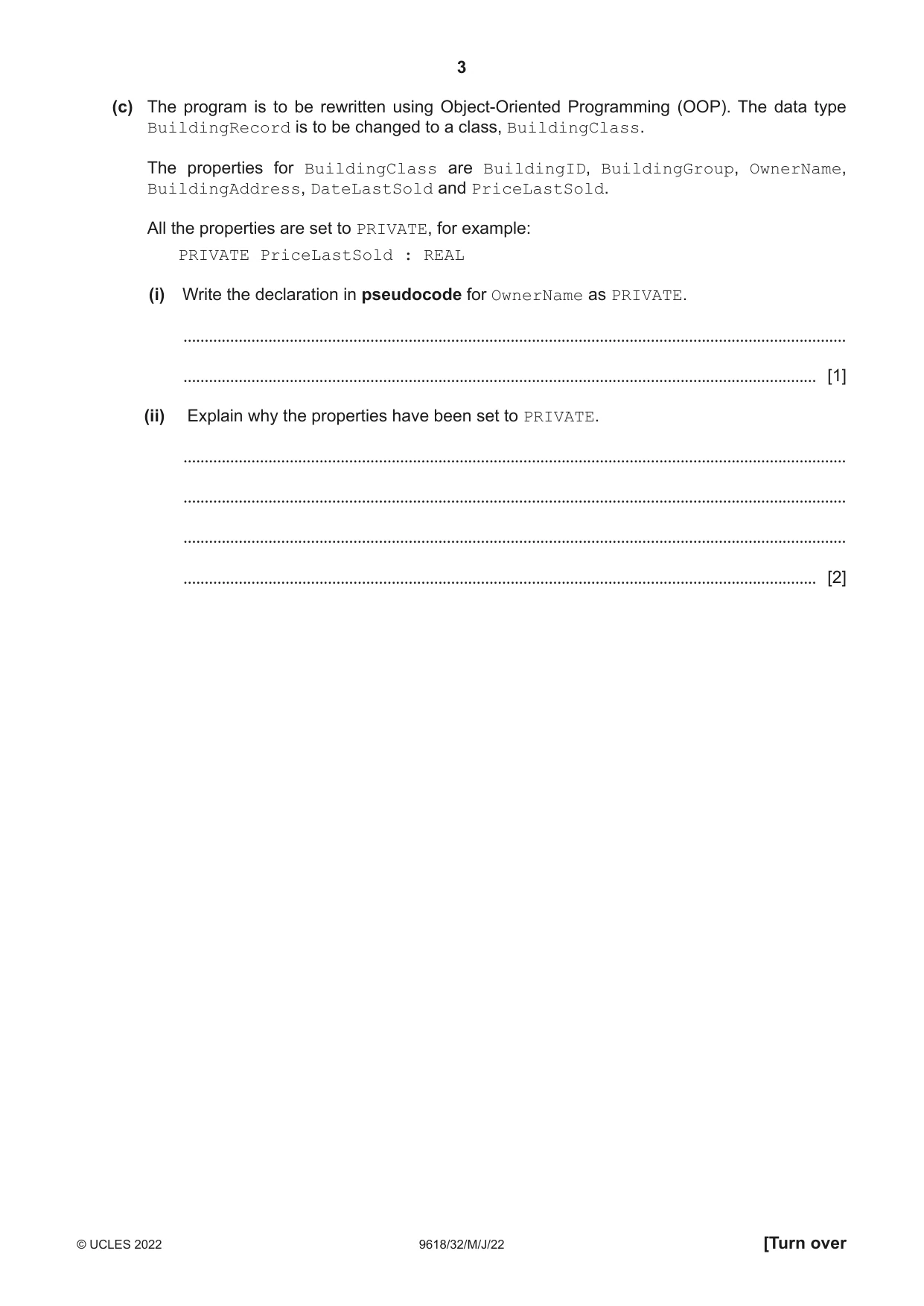 Cambridge A Level Computer Science 9618 2022 May/June Paper 3 · Variant 2 question paper, page 3 of 12