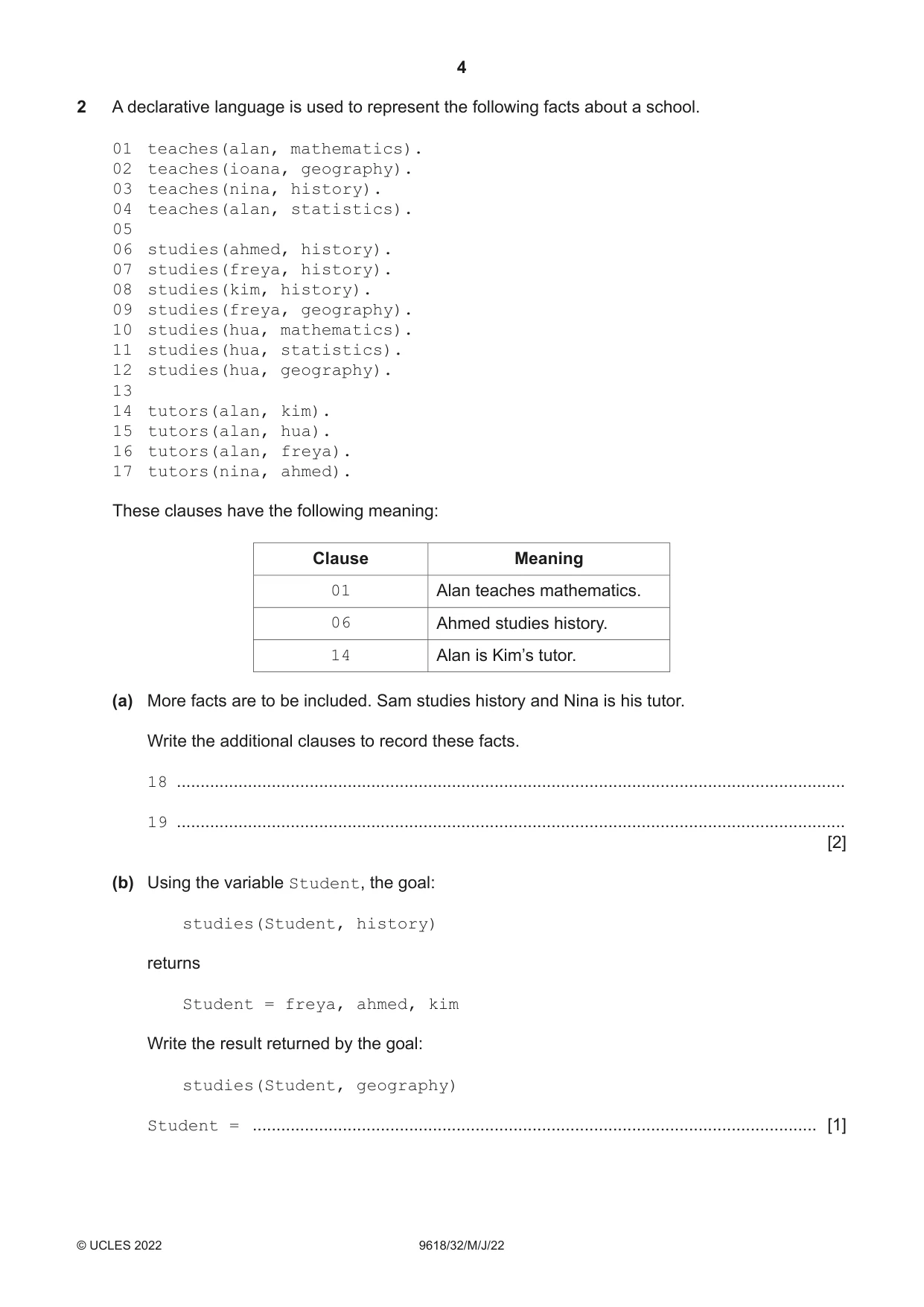 Cambridge A Level Computer Science 9618 2022 May/June Paper 3 · Variant 2 question paper, page 4 of 12