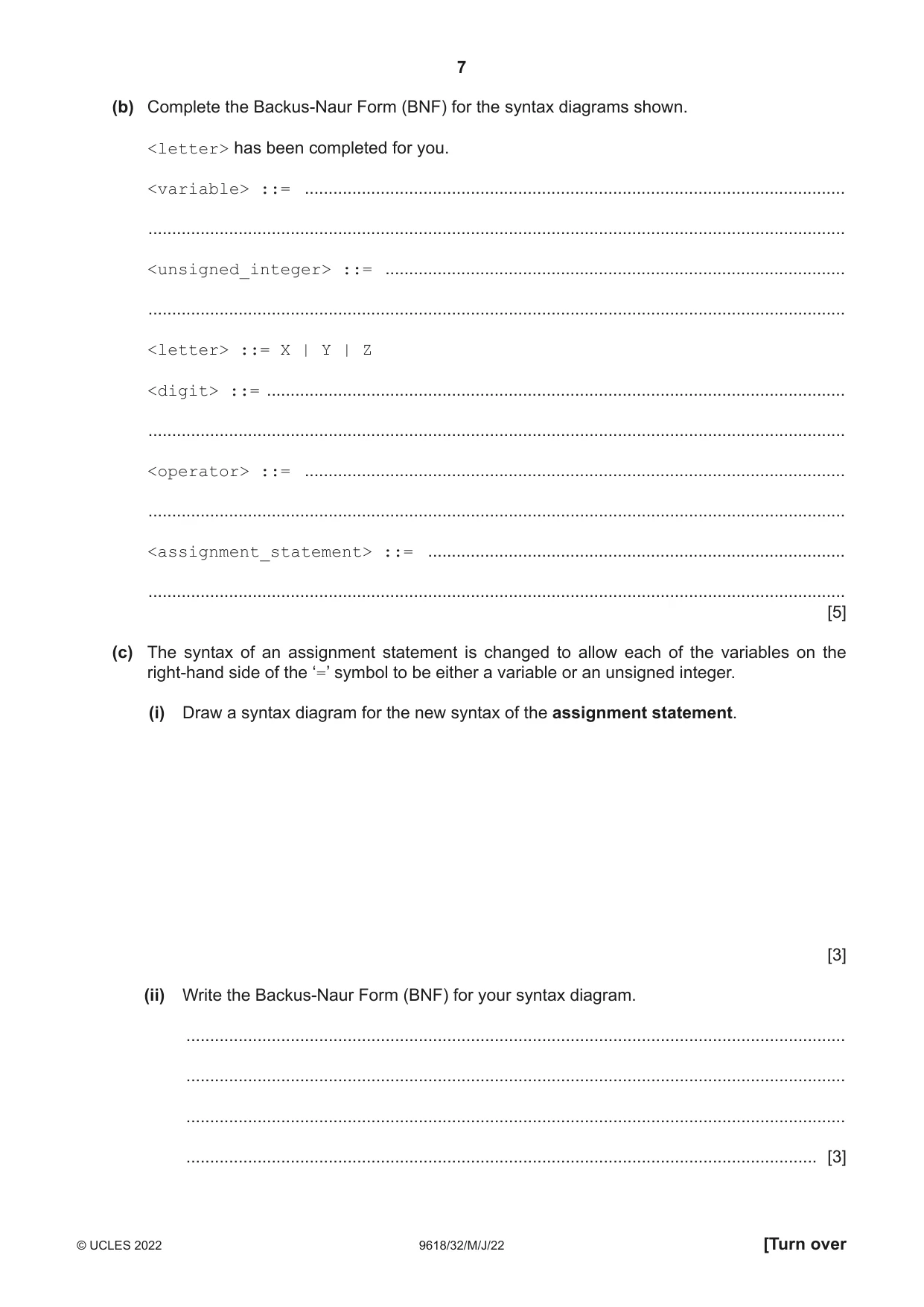 Cambridge A Level Computer Science 9618 2022 May/June Paper 3 · Variant 2 question paper, page 7 of 12