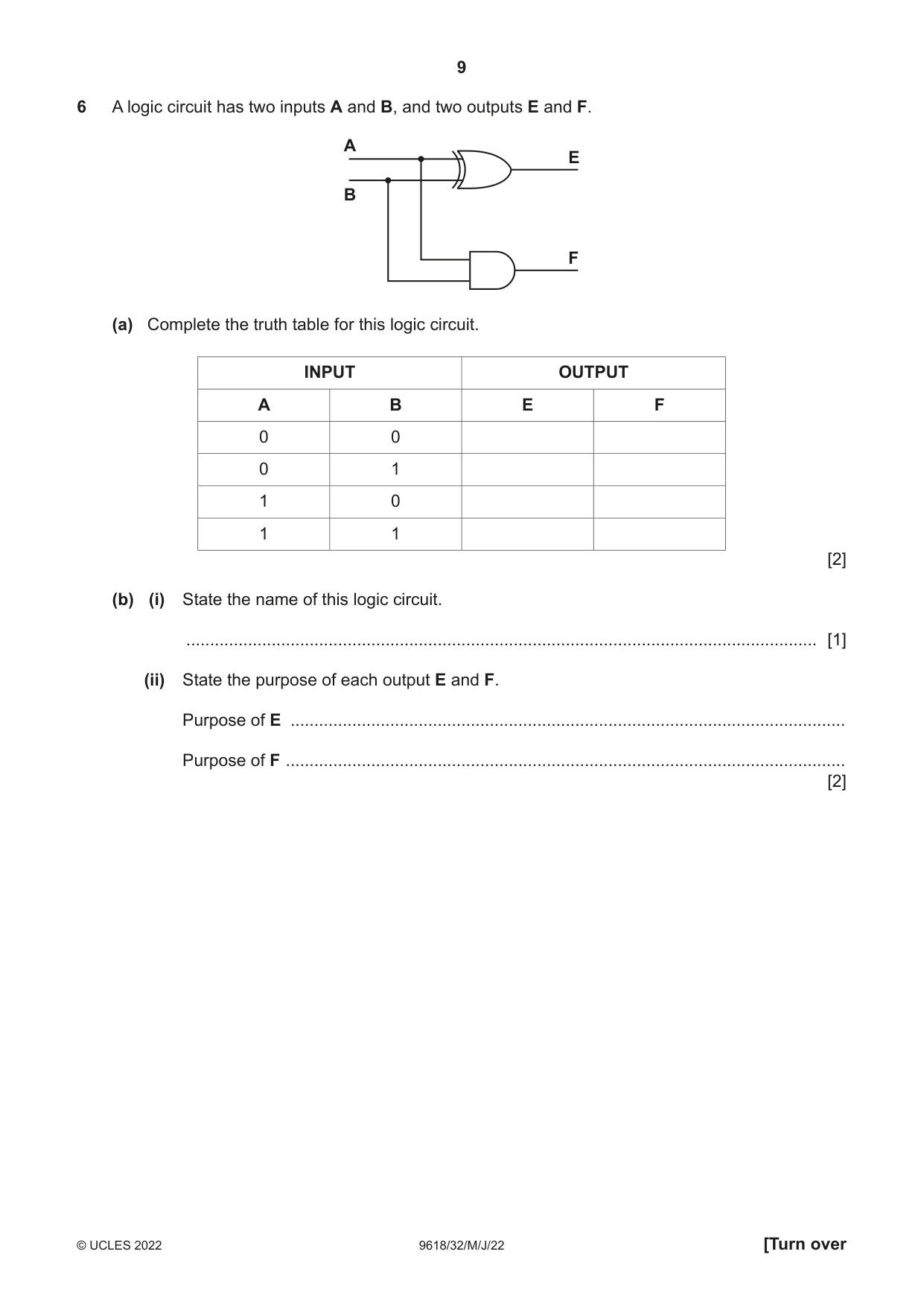 Cambridge A Level Computer Science 9618 2022 May/June Paper 3 · Variant 2 question paper, page 9 of 12