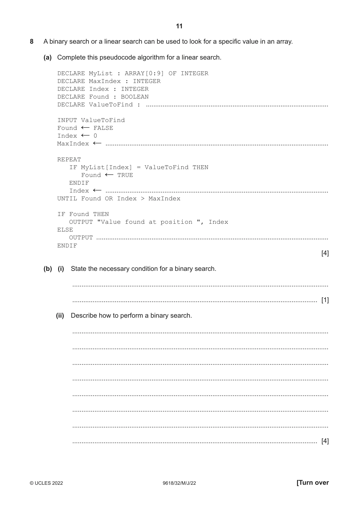 Cambridge A Level Computer Science 9618 2022 May/June Paper 3 · Variant 2 question paper, page 11 of 12