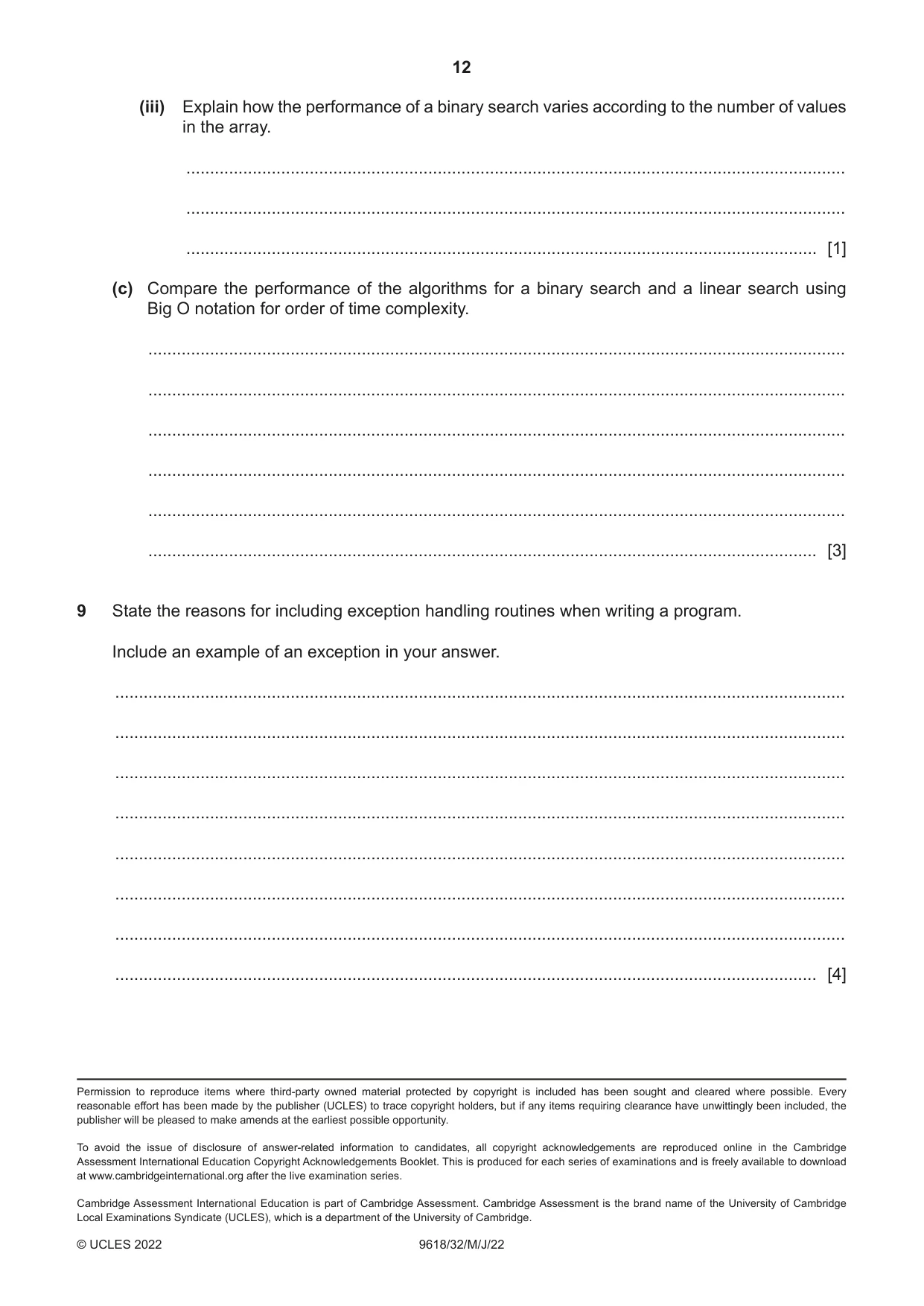 Cambridge A Level Computer Science 9618 2022 May/June Paper 3 · Variant 2 question paper, page 12 of 12