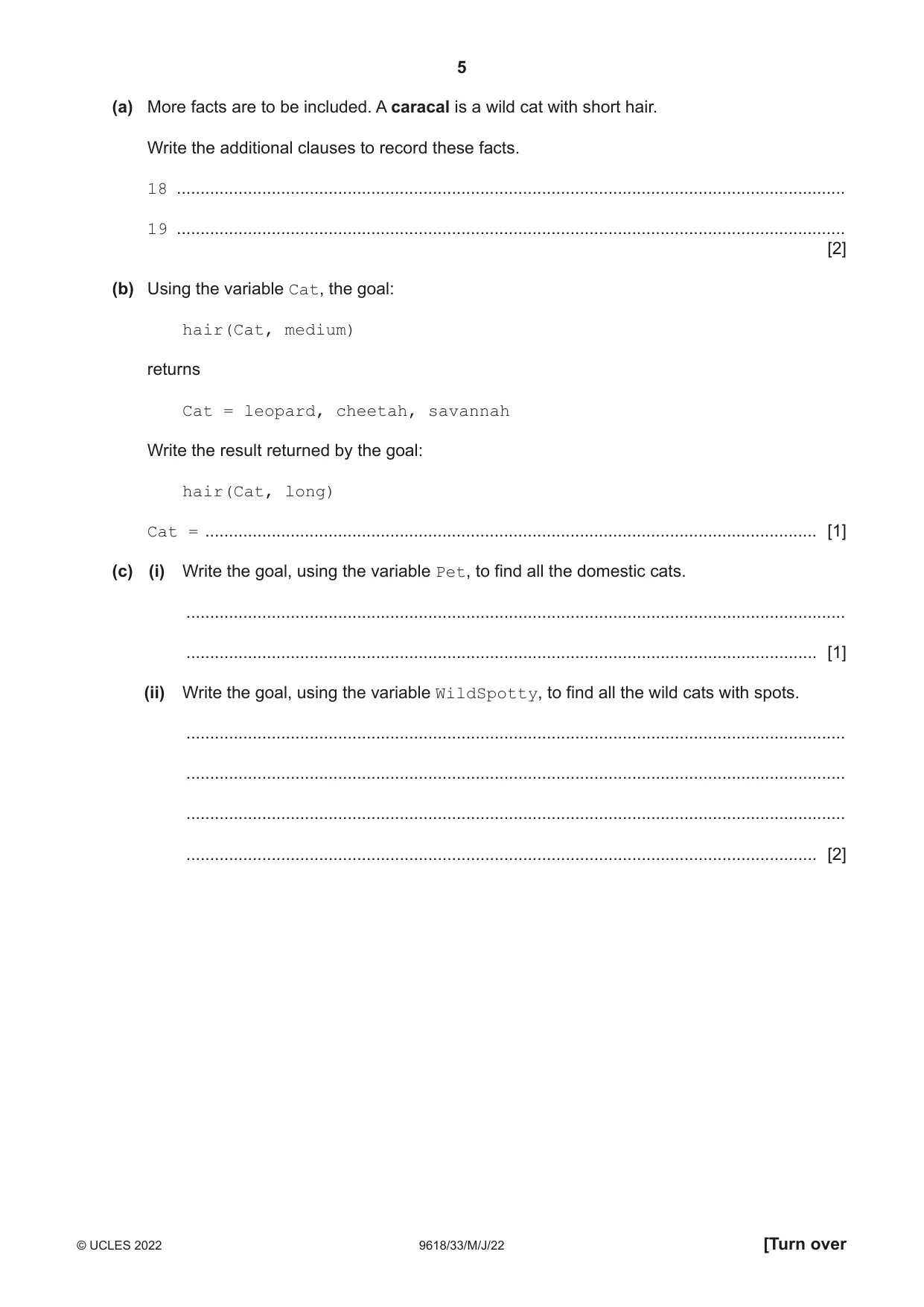 Cambridge A Level Computer Science 9618 2022 May/June Paper 3 · Variant 3 question paper, page 5 of 16
