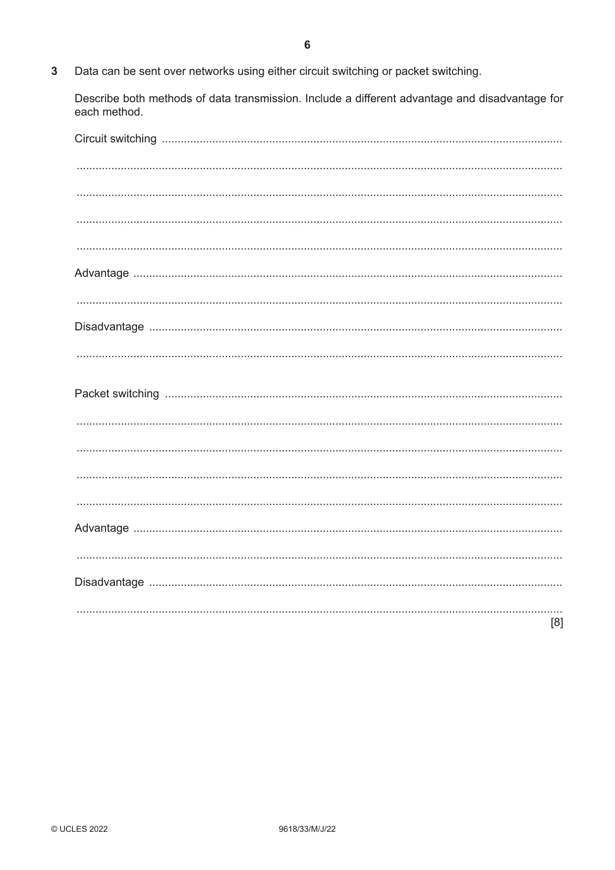 Cambridge A Level Computer Science 9618 2022 May/June Paper 3 · Variant 3 question paper, page 6 of 16