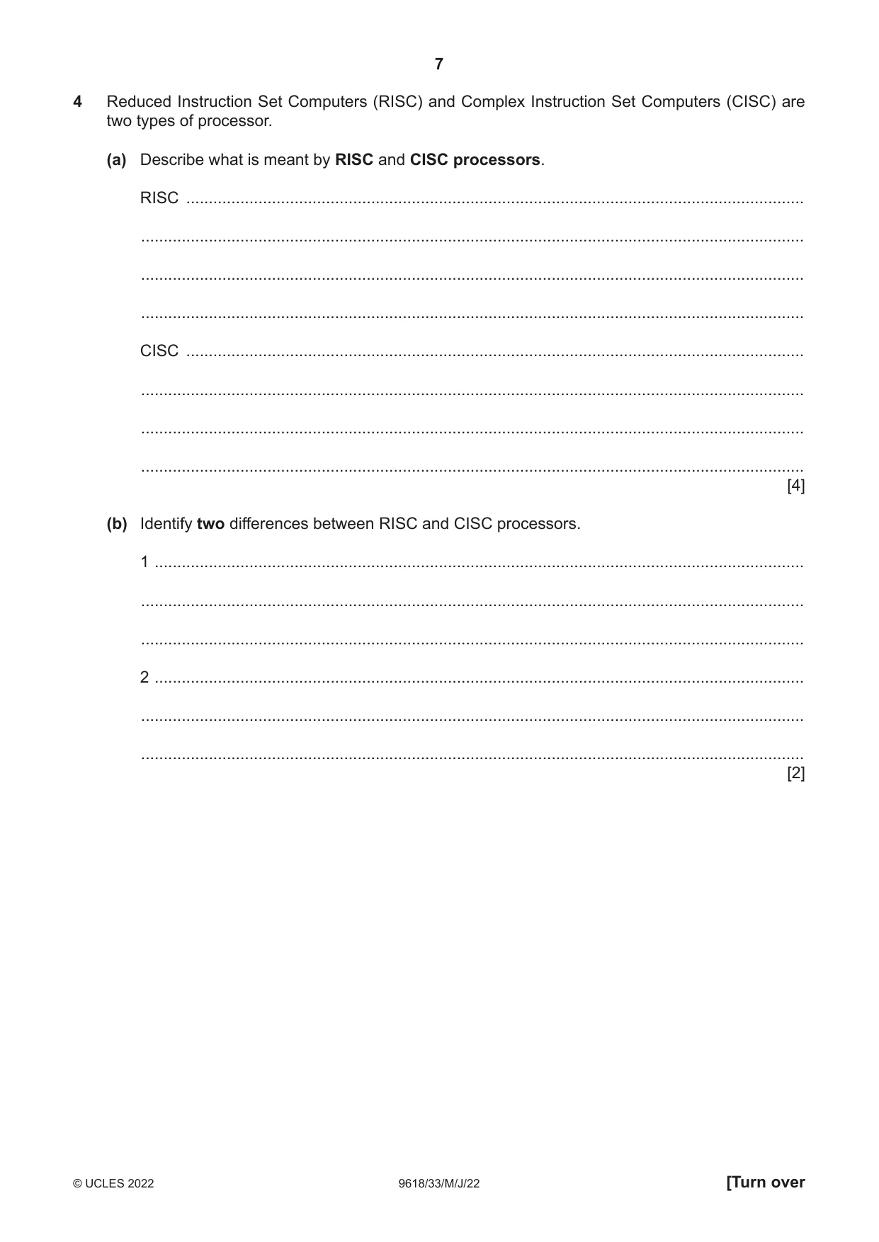 Cambridge A Level Computer Science 9618 2022 May/June Paper 3 · Variant 3 question paper, page 7 of 16