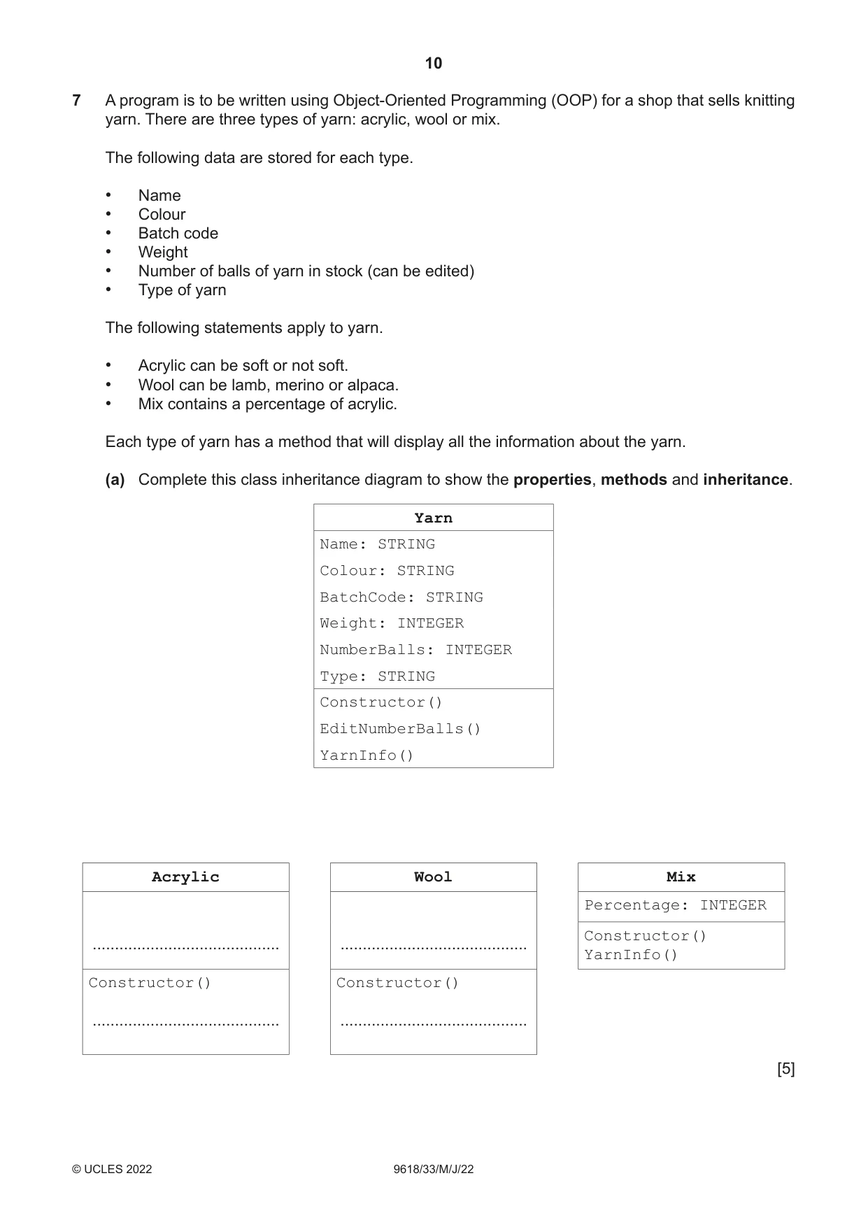 Cambridge A Level Computer Science 9618 2022 May/June Paper 3 · Variant 3 question paper, page 10 of 16