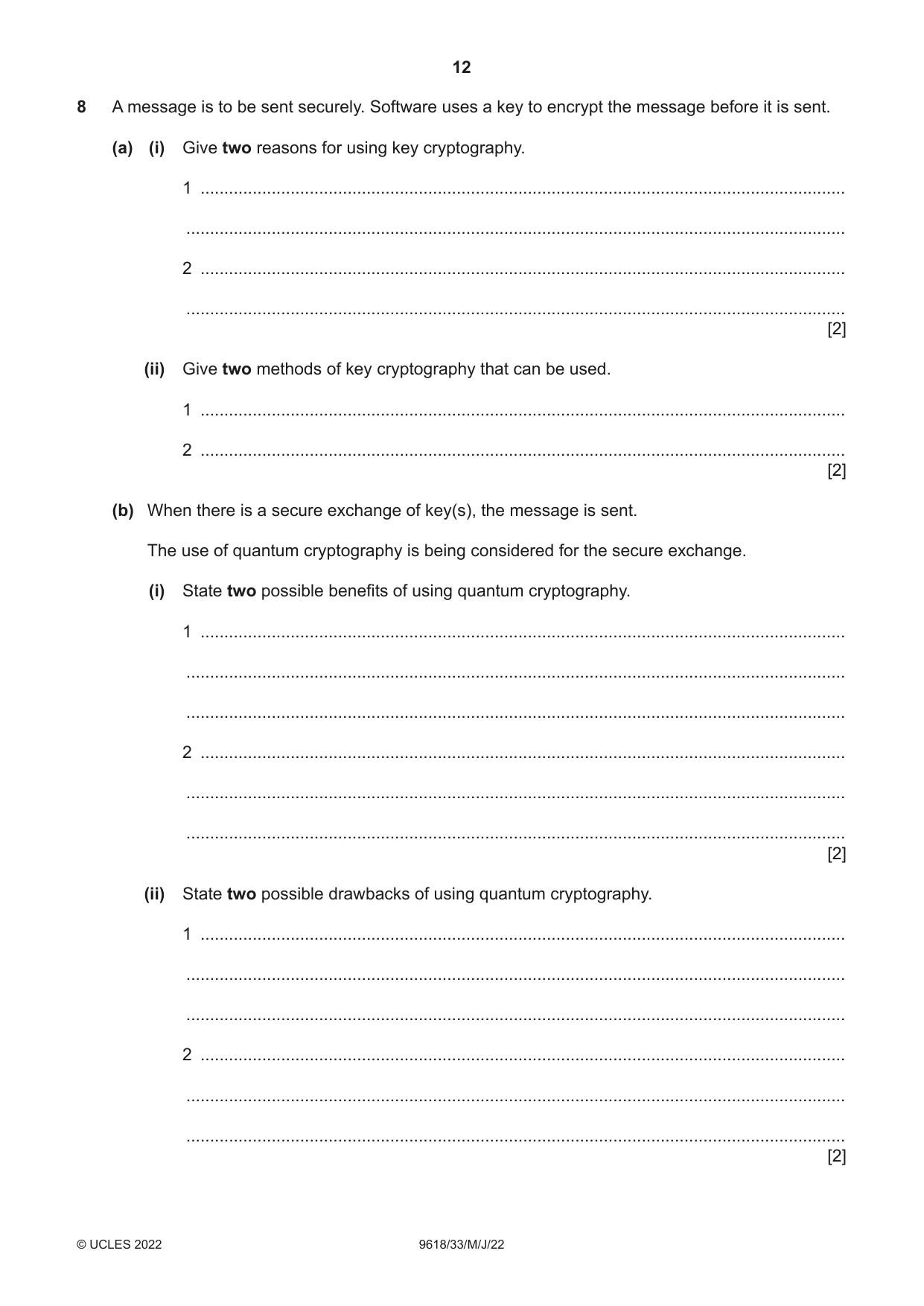 Cambridge A Level Computer Science 9618 2022 May/June Paper 3 · Variant 3 question paper, page 12 of 16