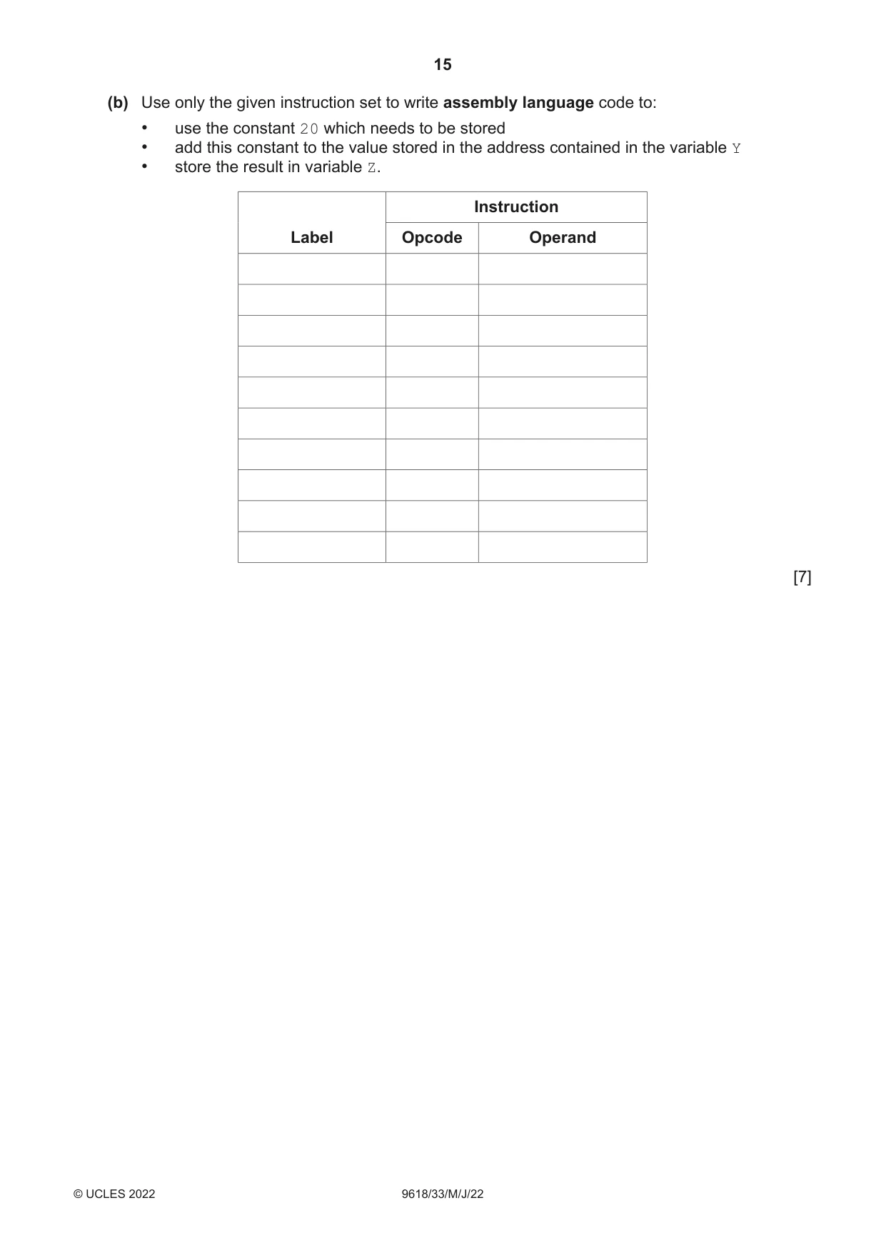 Cambridge A Level Computer Science 9618 2022 May/June Paper 3 · Variant 3 question paper, page 15 of 16