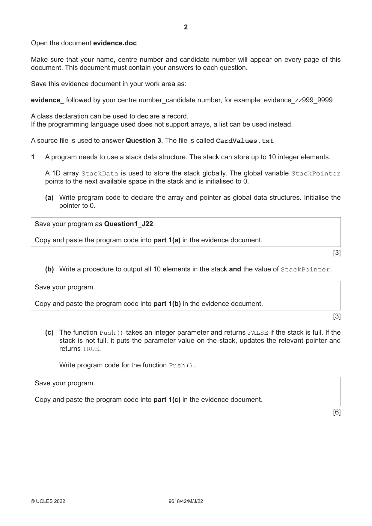 Cambridge A Level Computer Science 9618 2022 May/June Paper 4 · Variant 2 question paper, page 2 of 12
