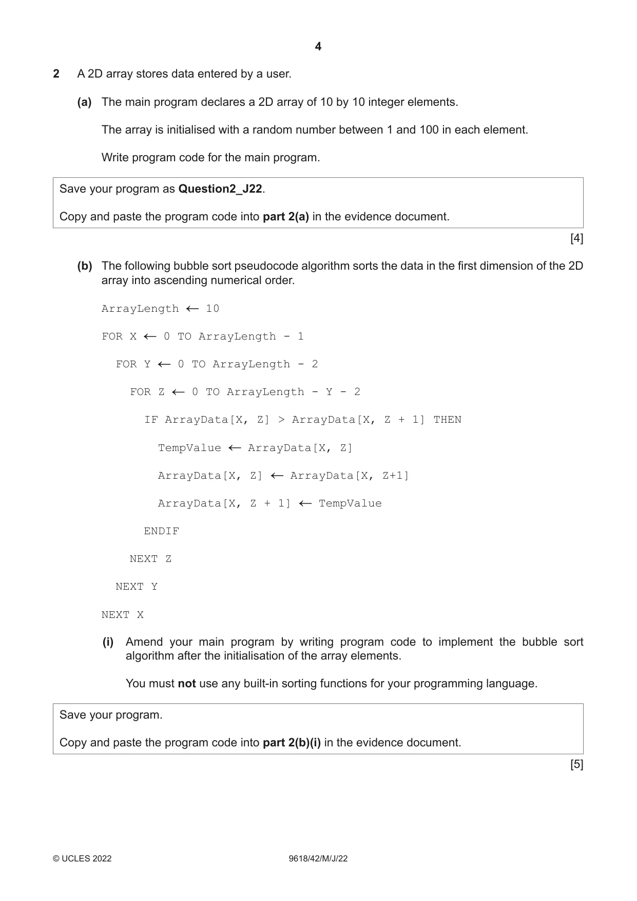 Cambridge A Level Computer Science 9618 2022 May/June Paper 4 · Variant 2 question paper, page 4 of 12