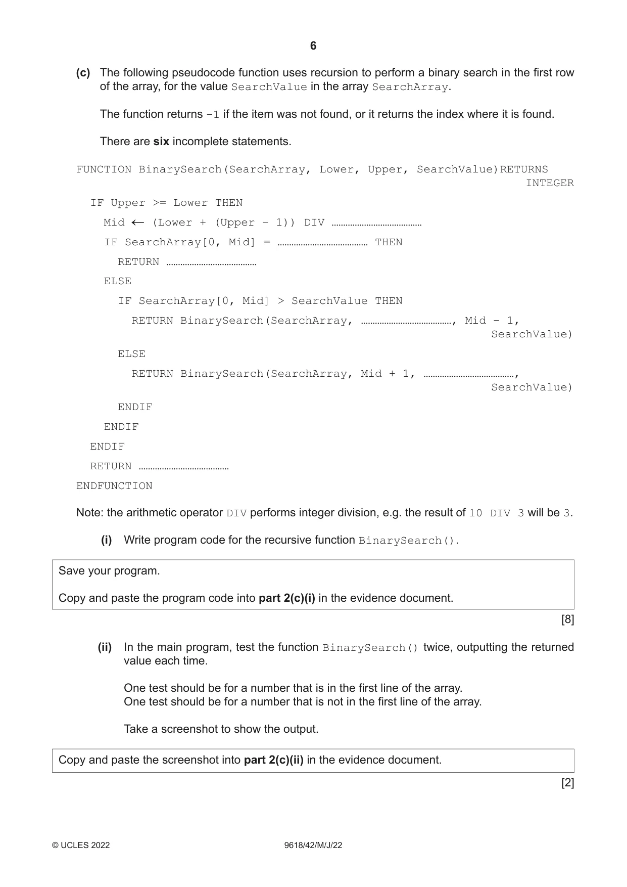 Cambridge A Level Computer Science 9618 2022 May/June Paper 4 · Variant 2 question paper, page 6 of 12