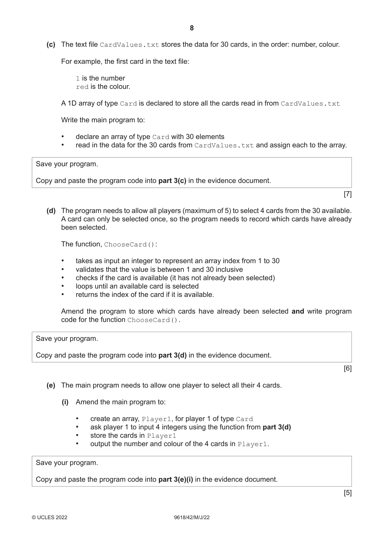 Cambridge A Level Computer Science 9618 2022 May/June Paper 4 · Variant 2 question paper, page 8 of 12