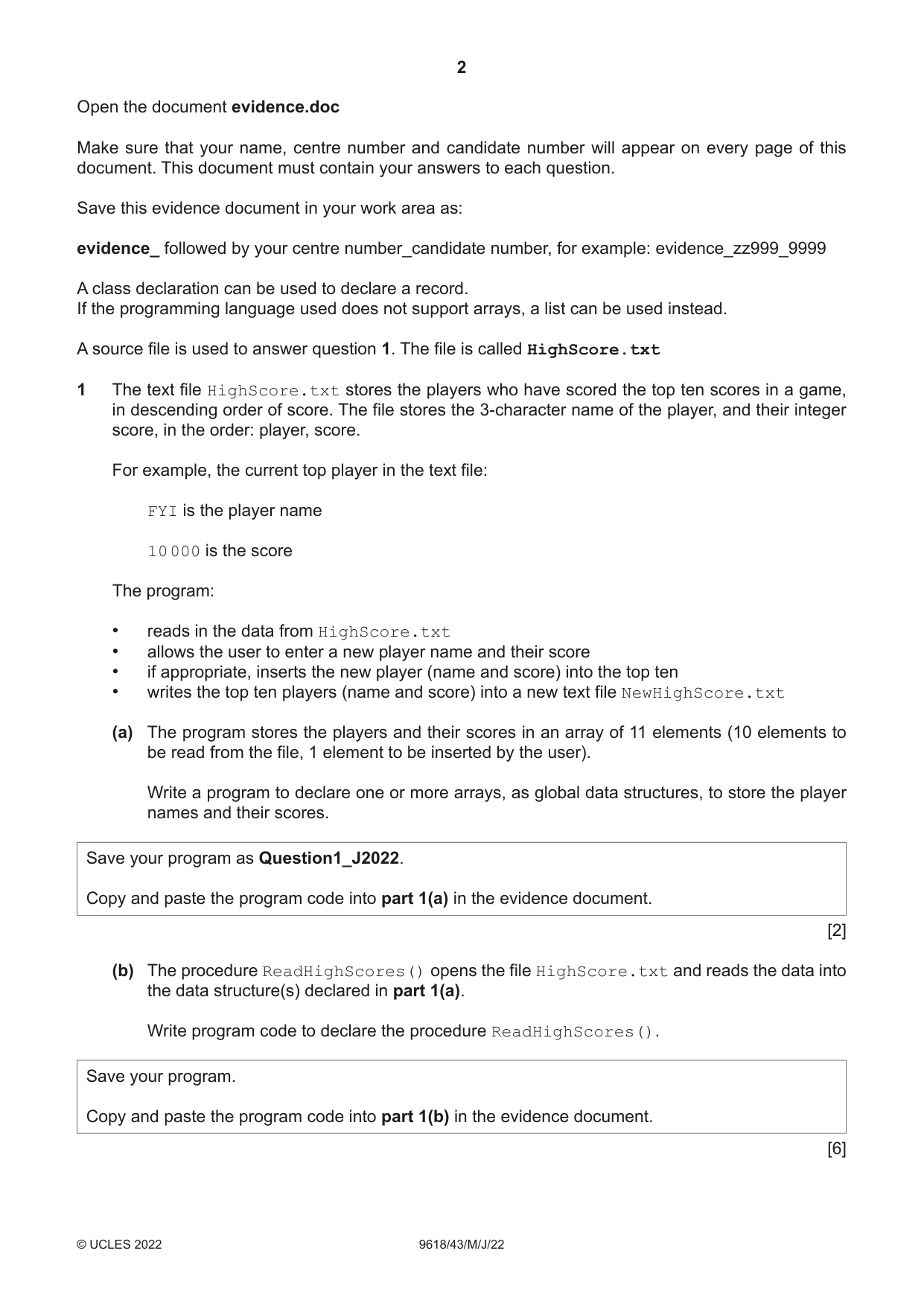 Cambridge A Level Computer Science 9618 2022 May/June Paper 4 · Variant 3 question paper, page 2 of 12