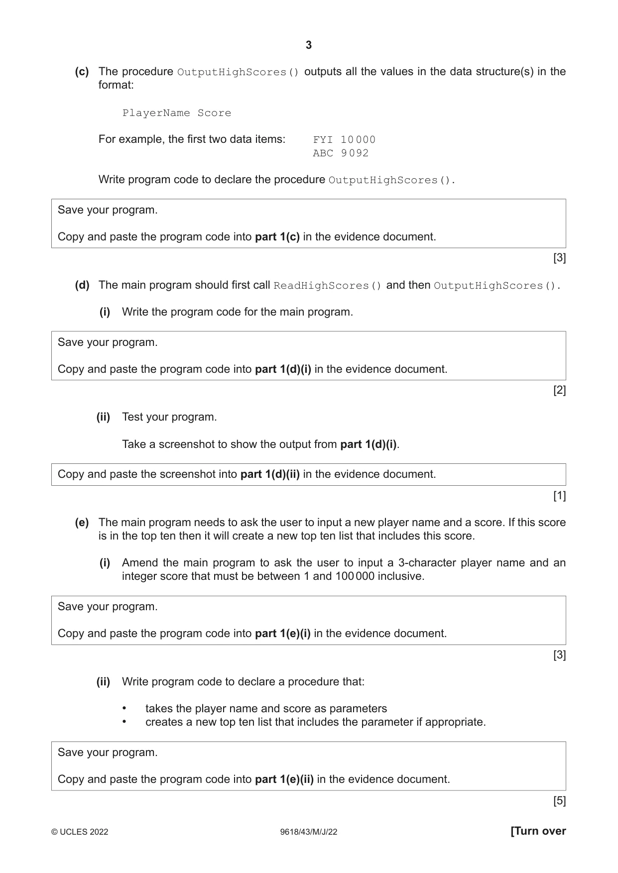 Cambridge A Level Computer Science 9618 2022 May/June Paper 4 · Variant 3 question paper, page 3 of 12