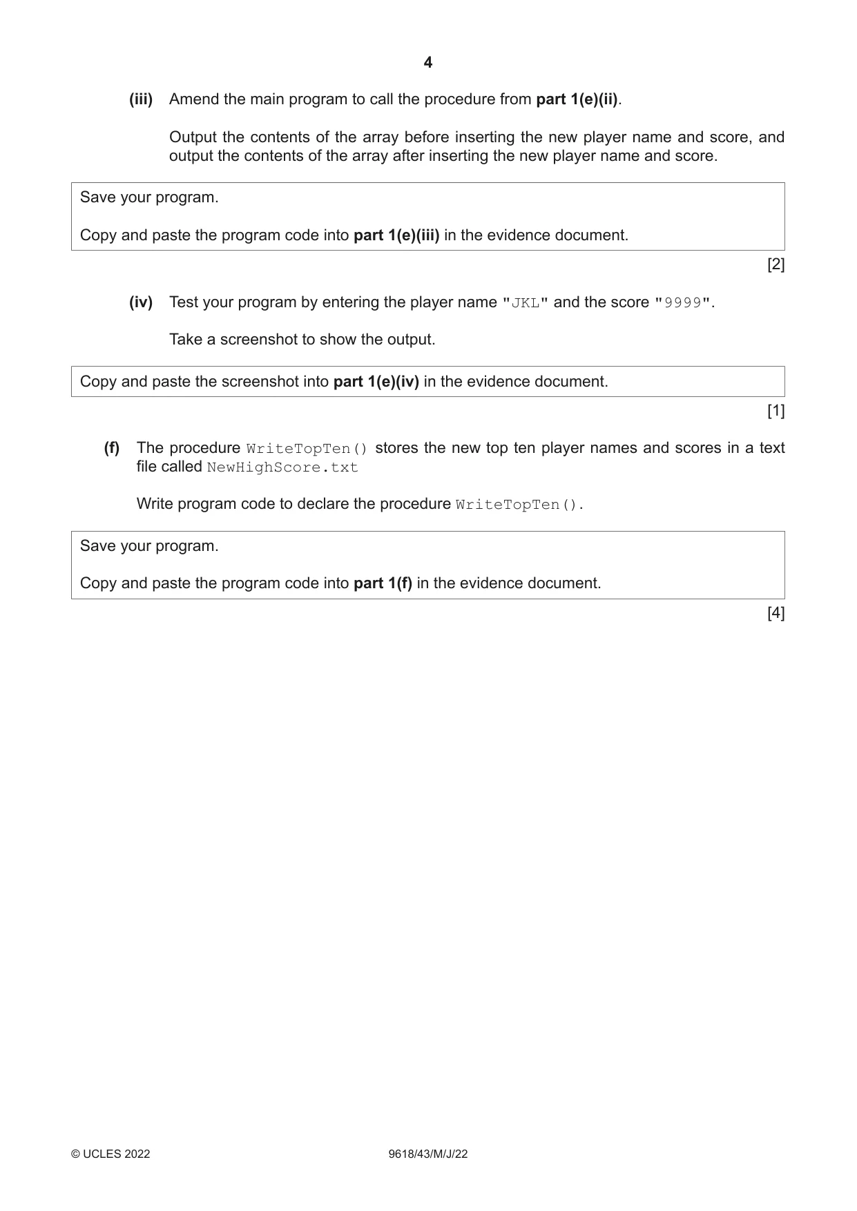 Cambridge A Level Computer Science 9618 2022 May/June Paper 4 · Variant 3 question paper, page 4 of 12