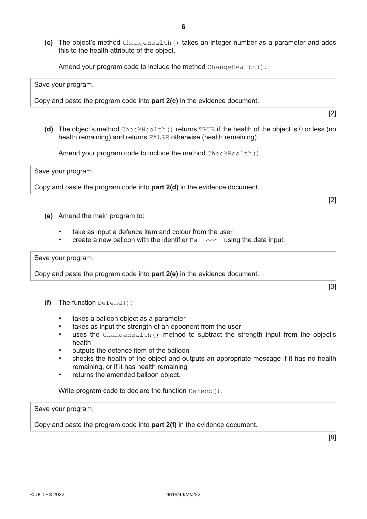 Cambridge A Level Computer Science 9618 2022 May/June Paper 4 · Variant 3 question paper, page 6 of 12