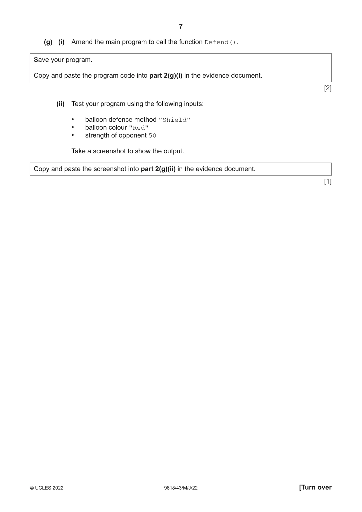 Cambridge A Level Computer Science 9618 2022 May/June Paper 4 · Variant 3 question paper, page 7 of 12
