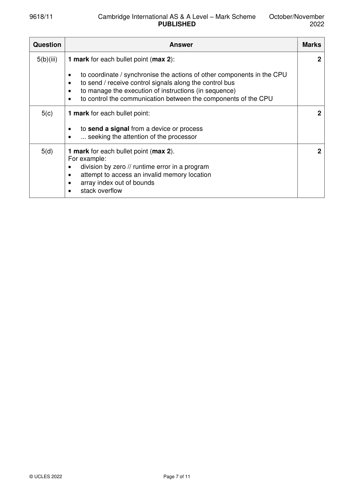 Mark scheme, page 7 of 11