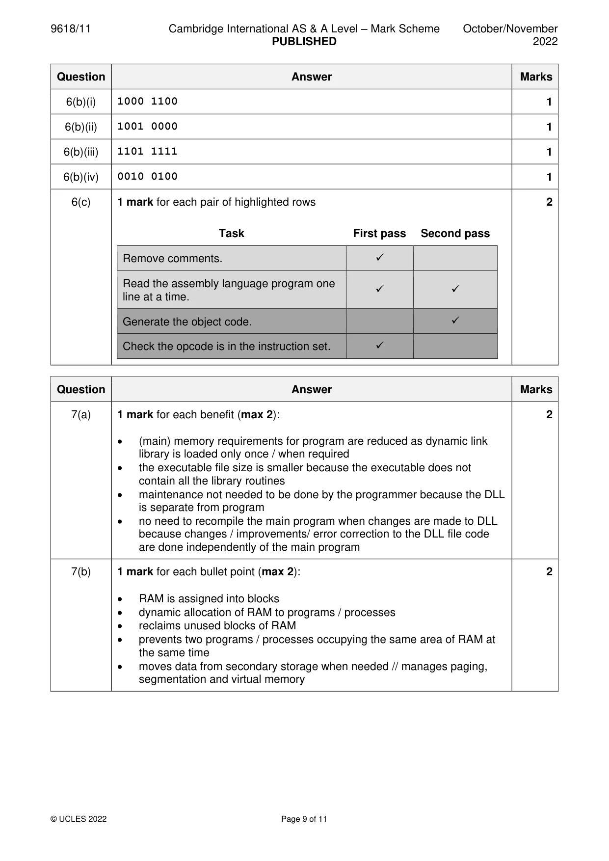 Mark scheme, page 9 of 11
