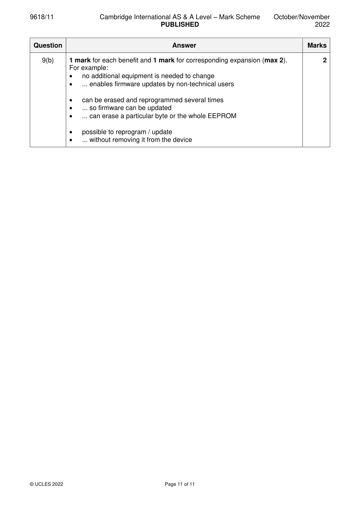Mark scheme, page 11 of 11