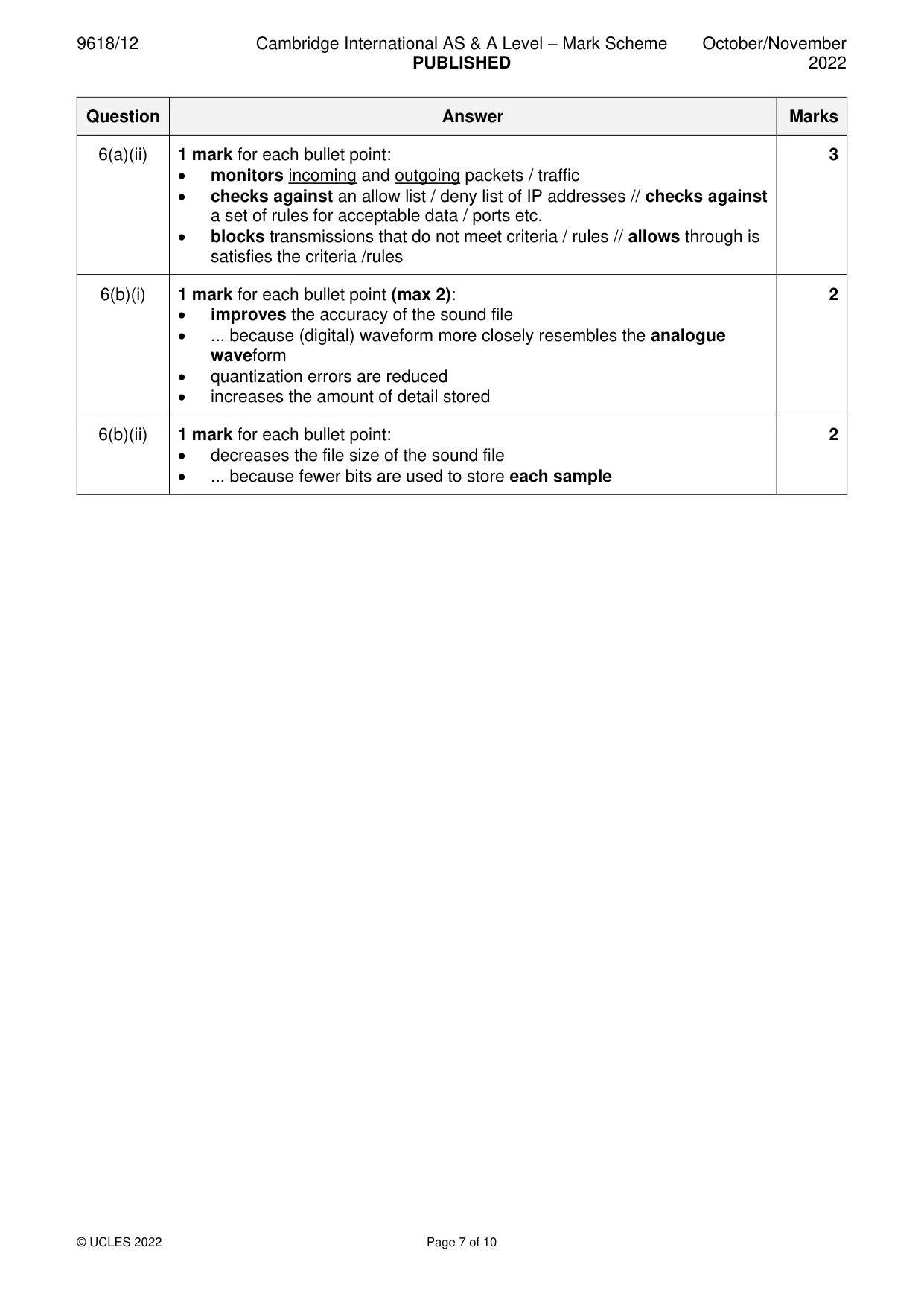 Mark scheme, page 7 of 10