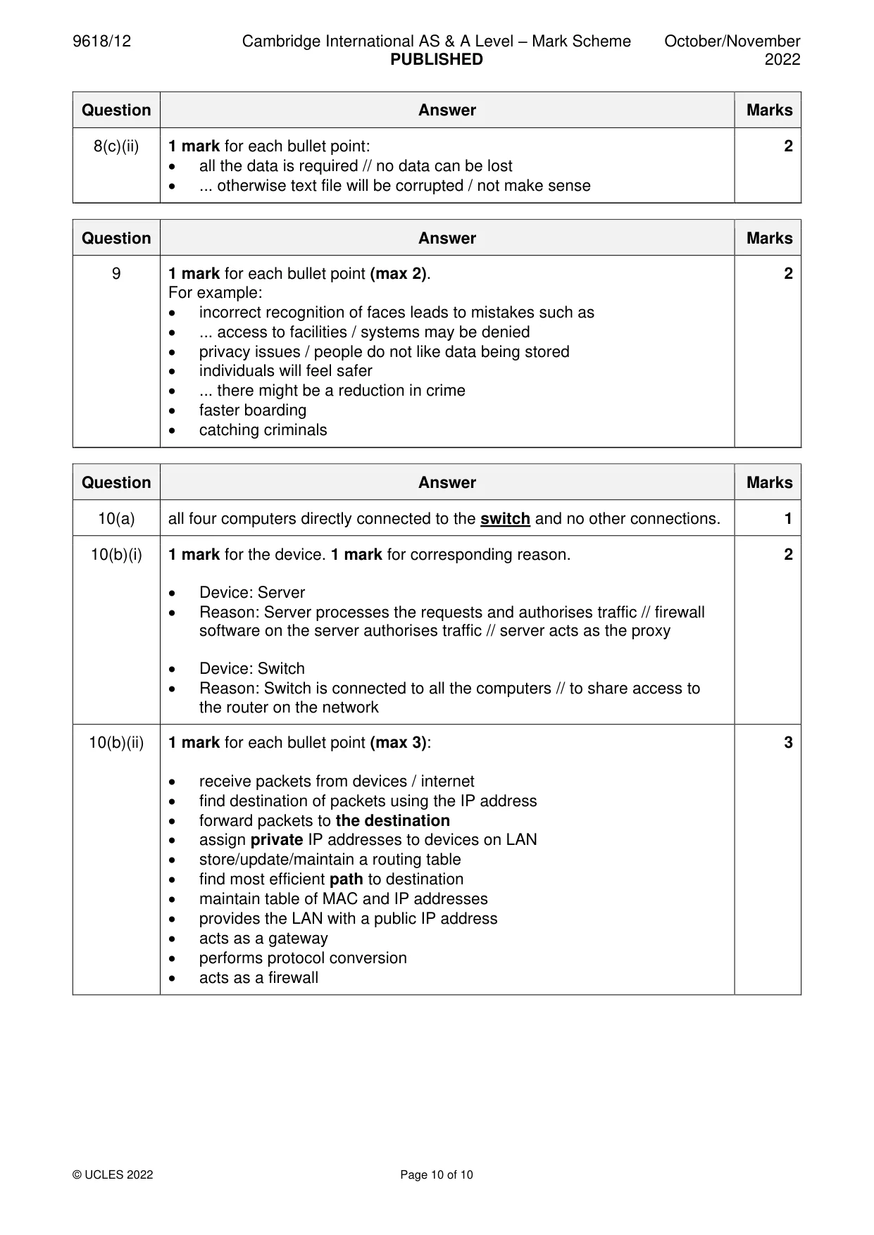 Mark scheme, page 10 of 10