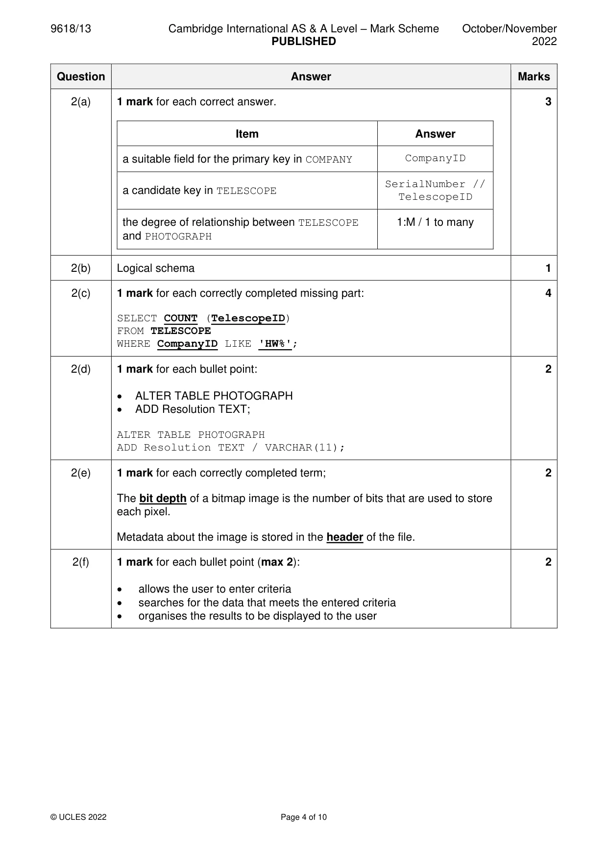 Mark scheme, page 4 of 10