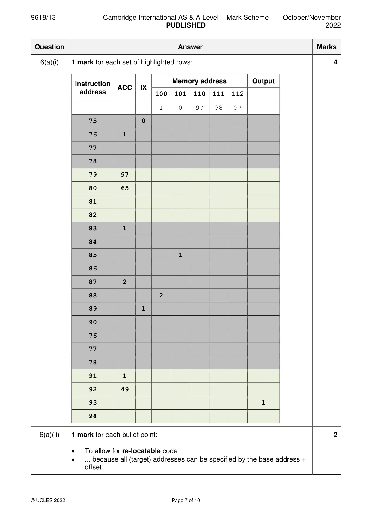 Mark scheme, page 7 of 10