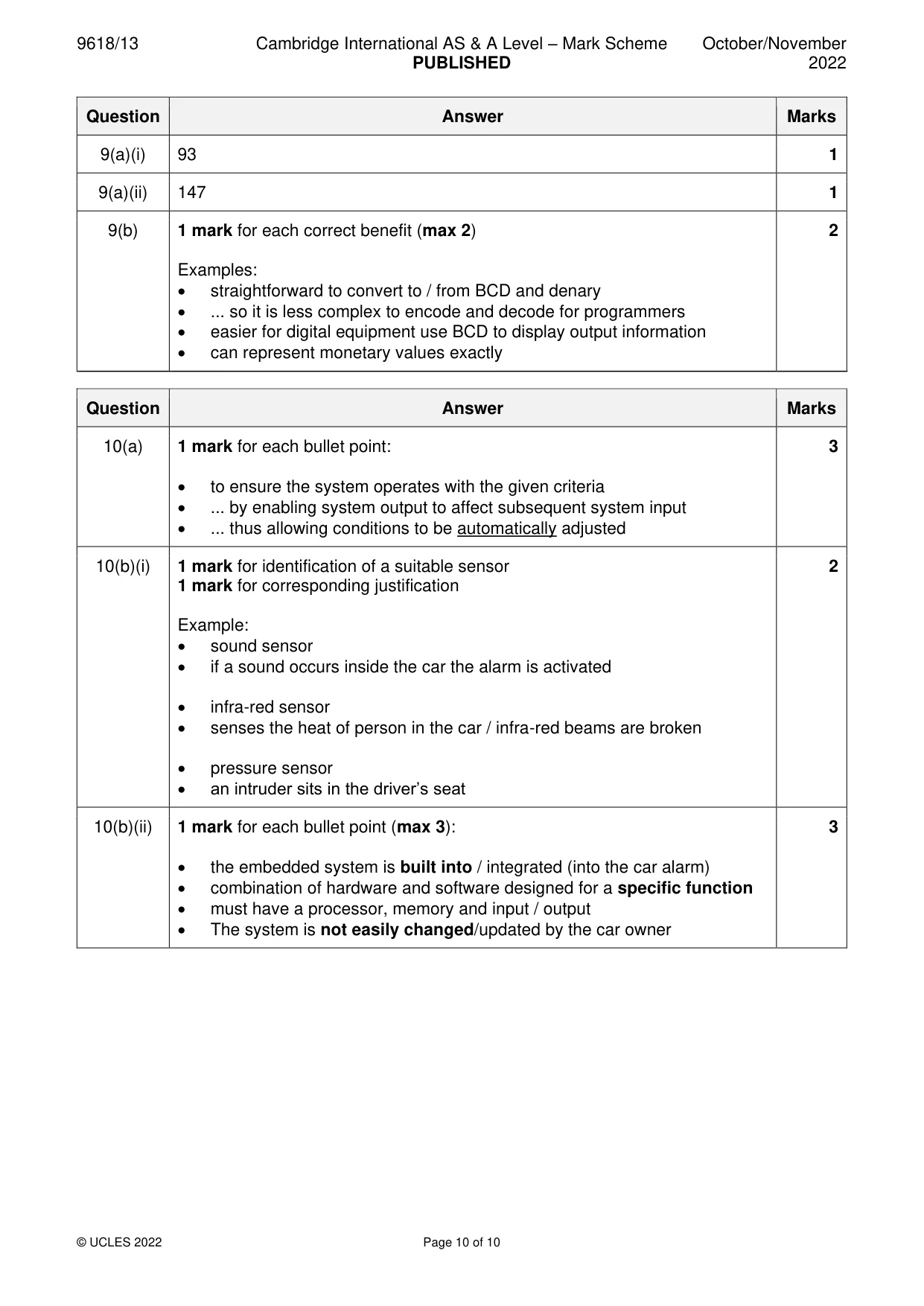 Mark scheme, page 10 of 10