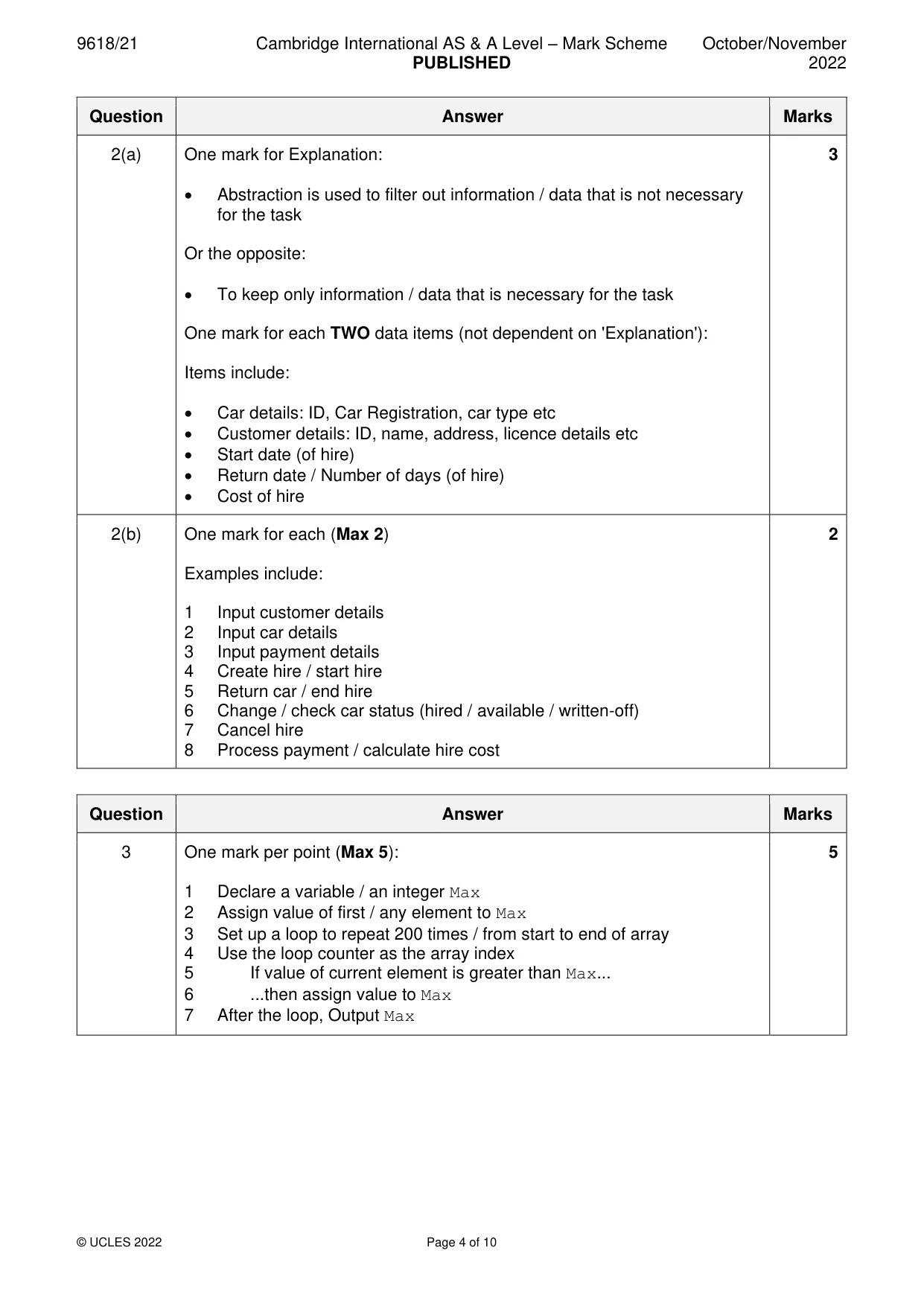 Mark scheme, page 4 of 10