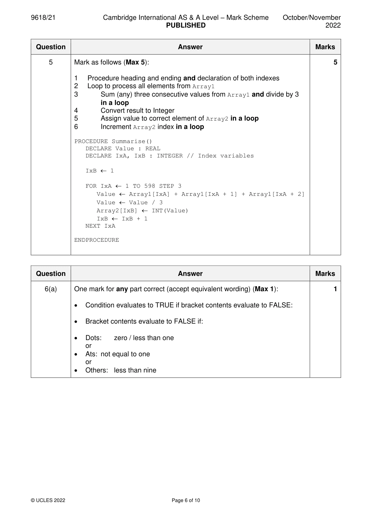 Mark scheme, page 6 of 10