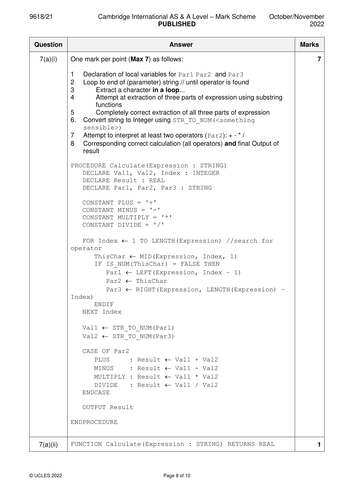 Mark scheme, page 8 of 10