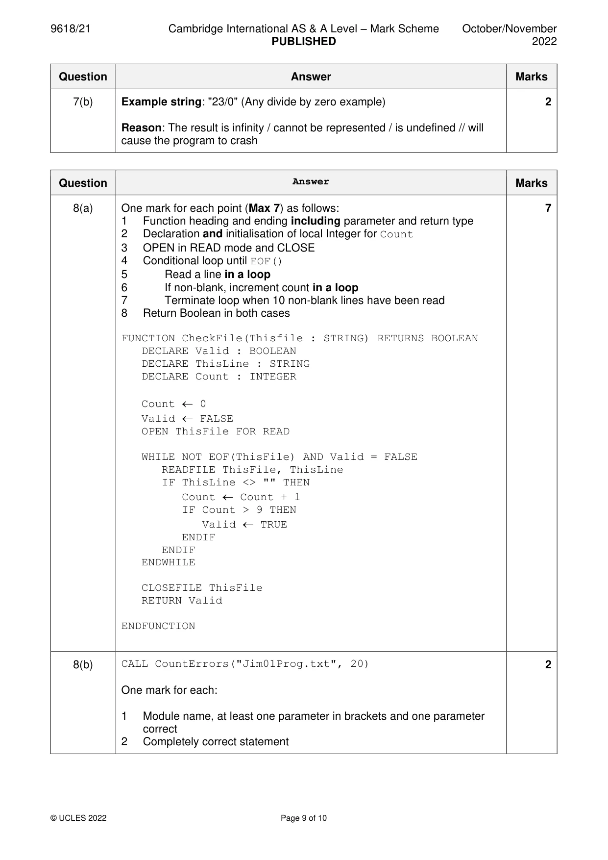 Mark scheme, page 9 of 10