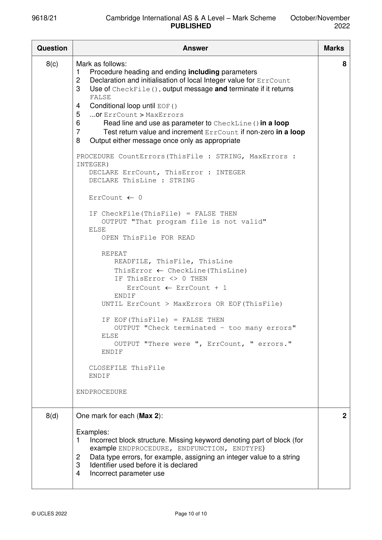 Mark scheme, page 10 of 10