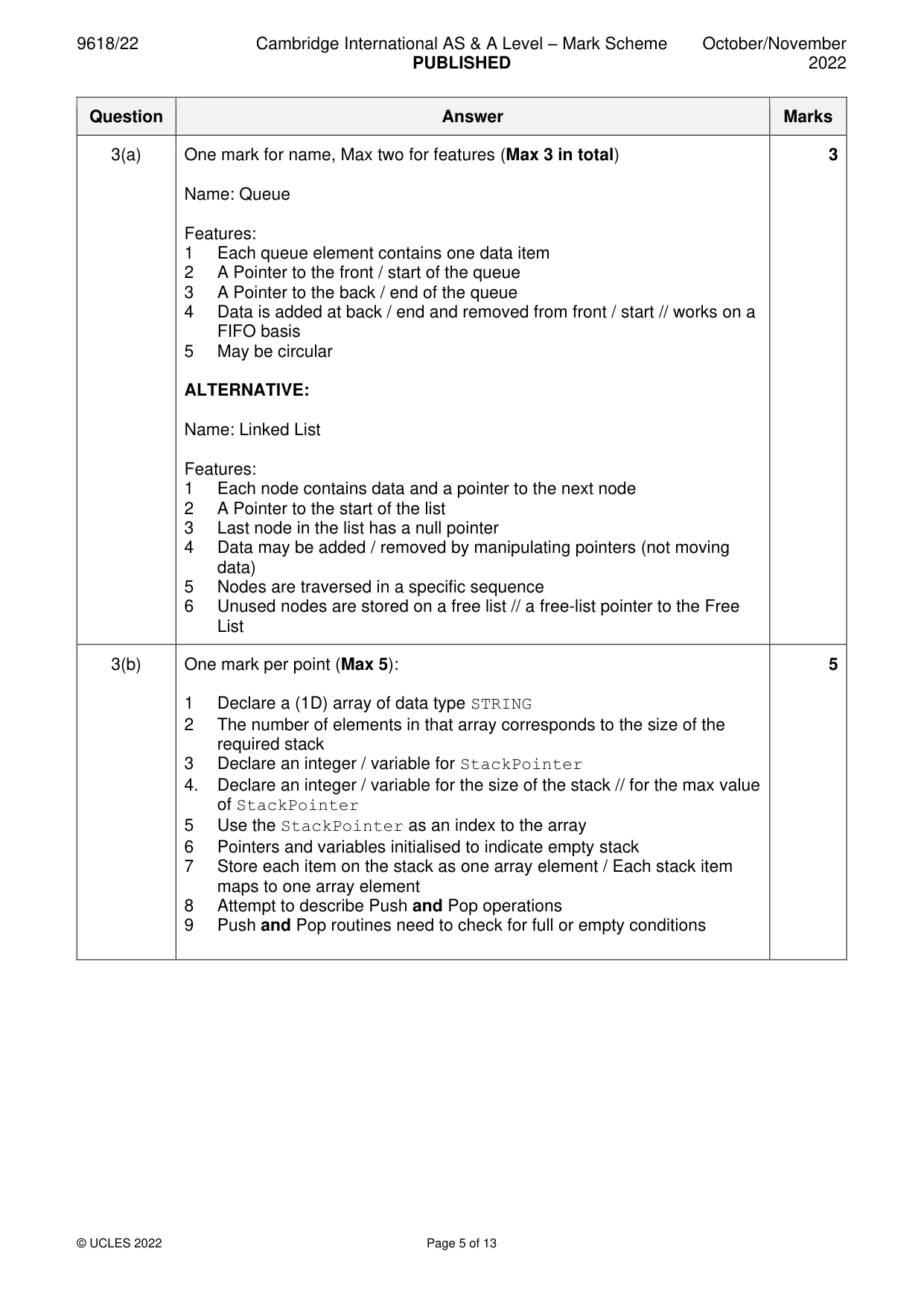 Mark scheme, page 5 of 13