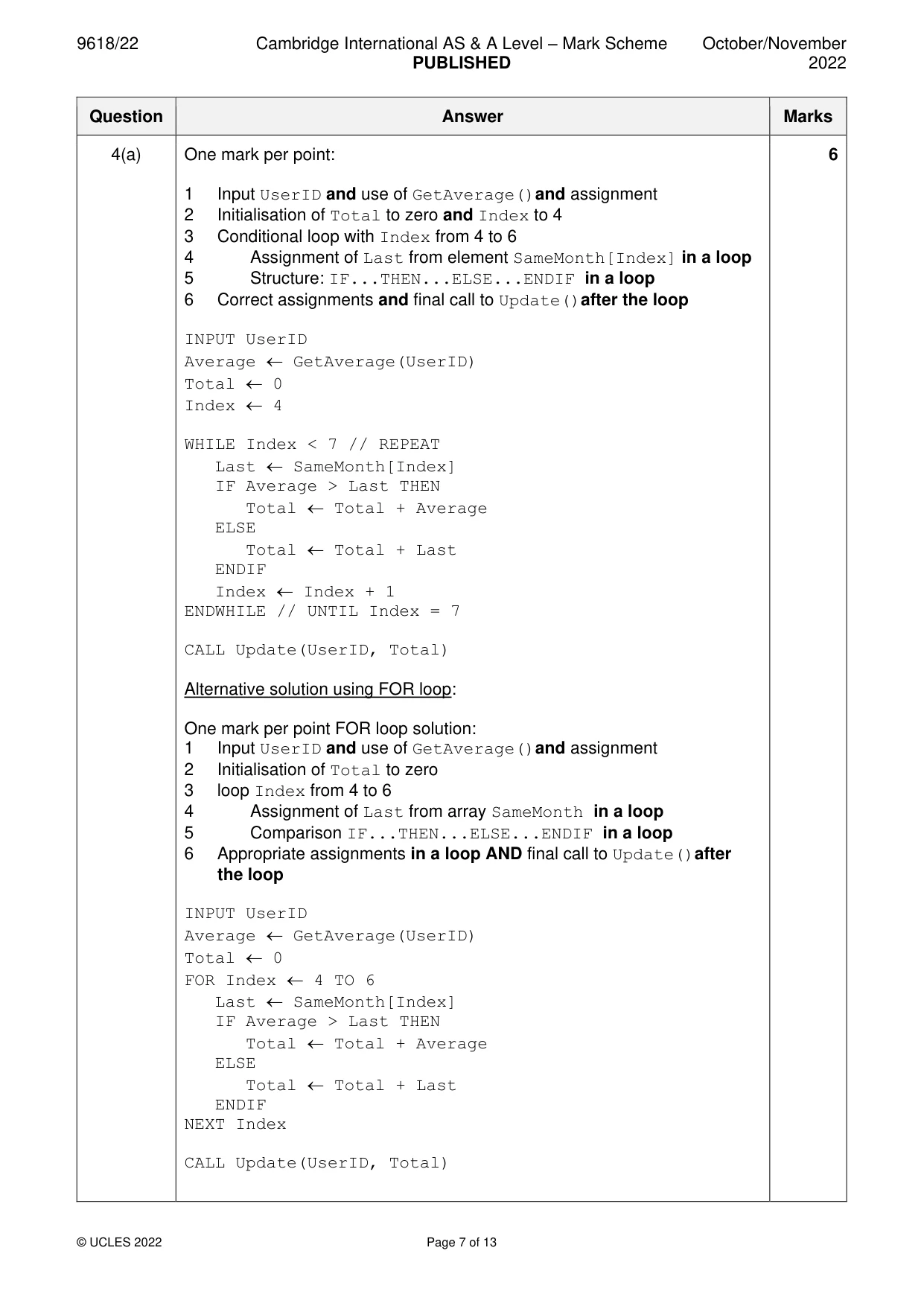 Mark scheme, page 7 of 13