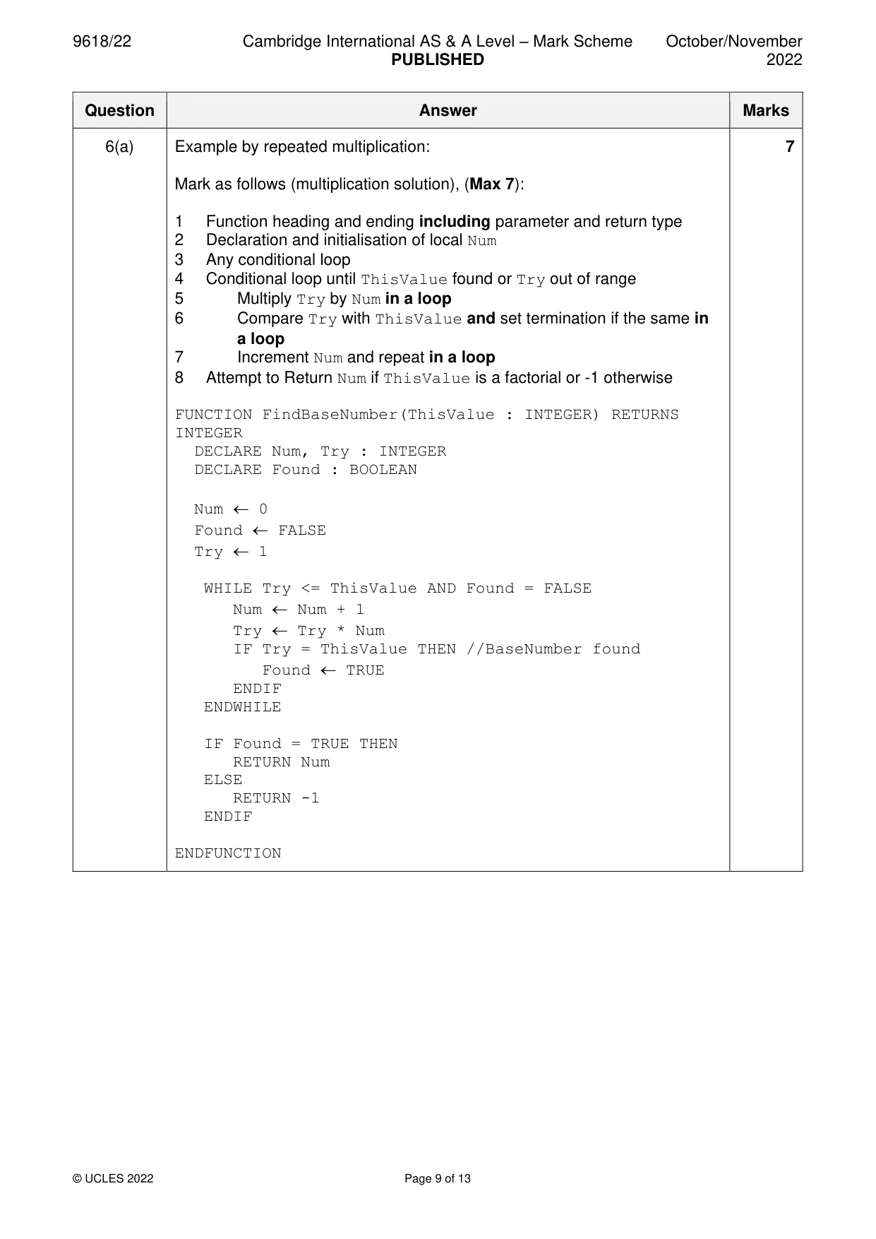 Mark scheme, page 9 of 13