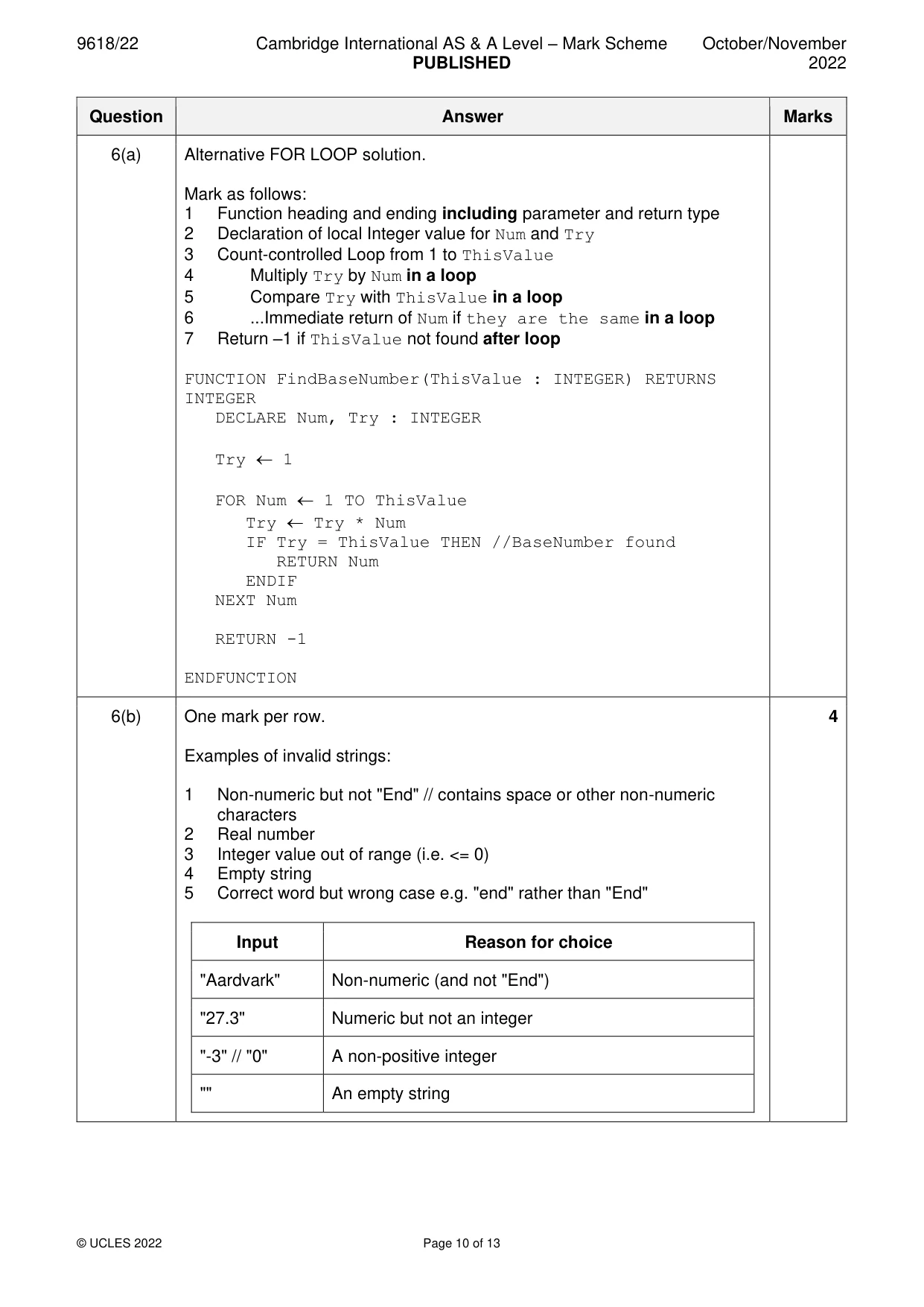 Mark scheme, page 10 of 13