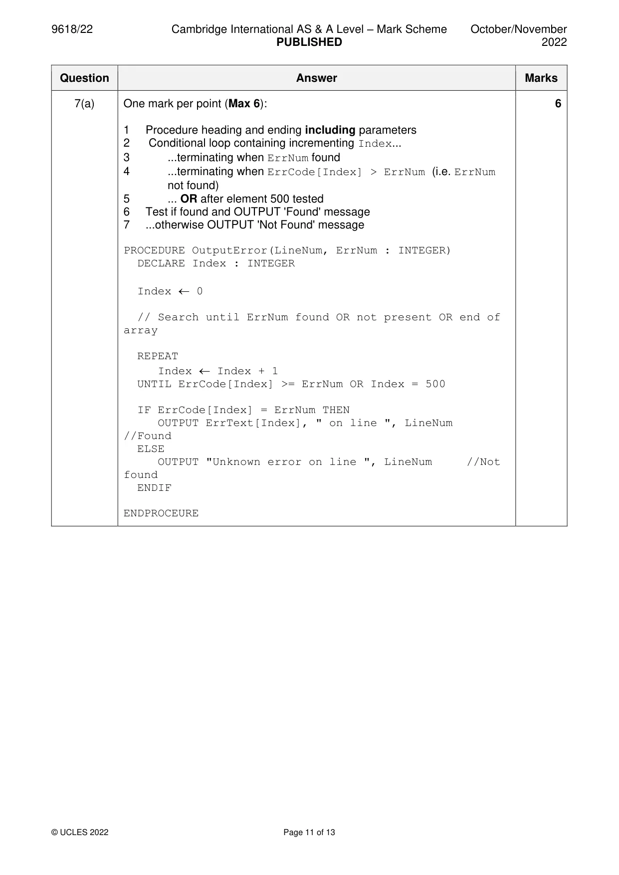 Mark scheme, page 11 of 13
